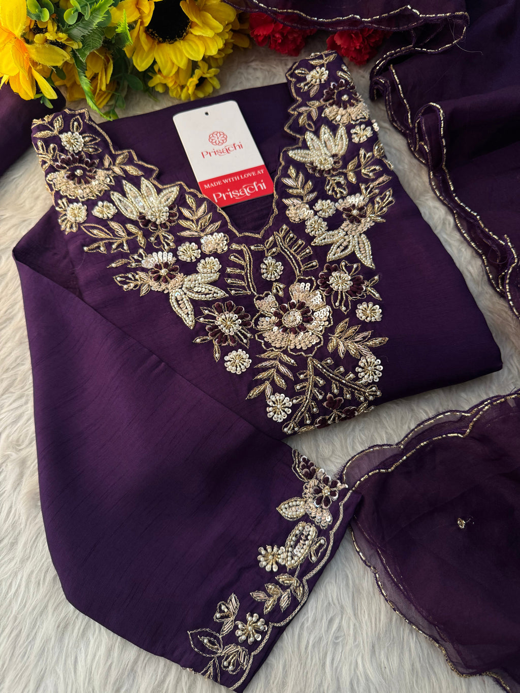 Deep Purple Embroidered Ethnic Kurta Set With Pants & Dupatta for Women| Festive Wear Suit