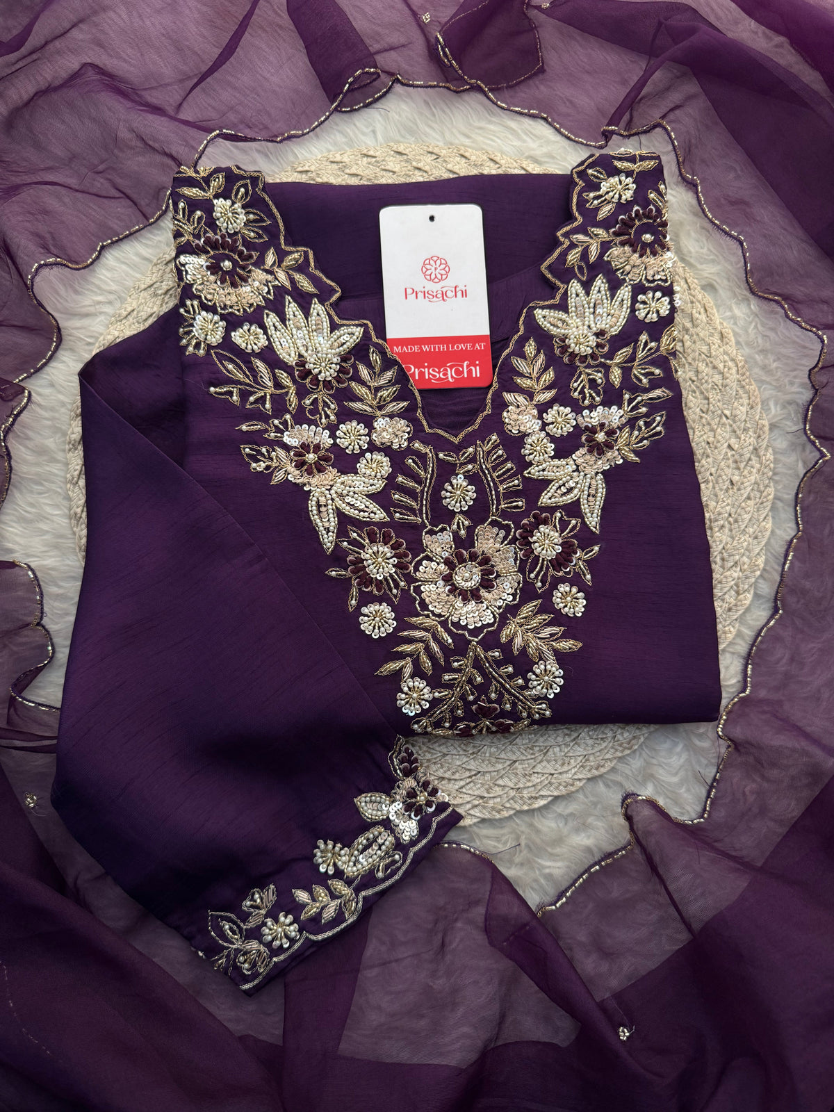 Deep Purple Embroidered Ethnic Kurta Set With Pants & Dupatta for Women| Festive Wear Suit