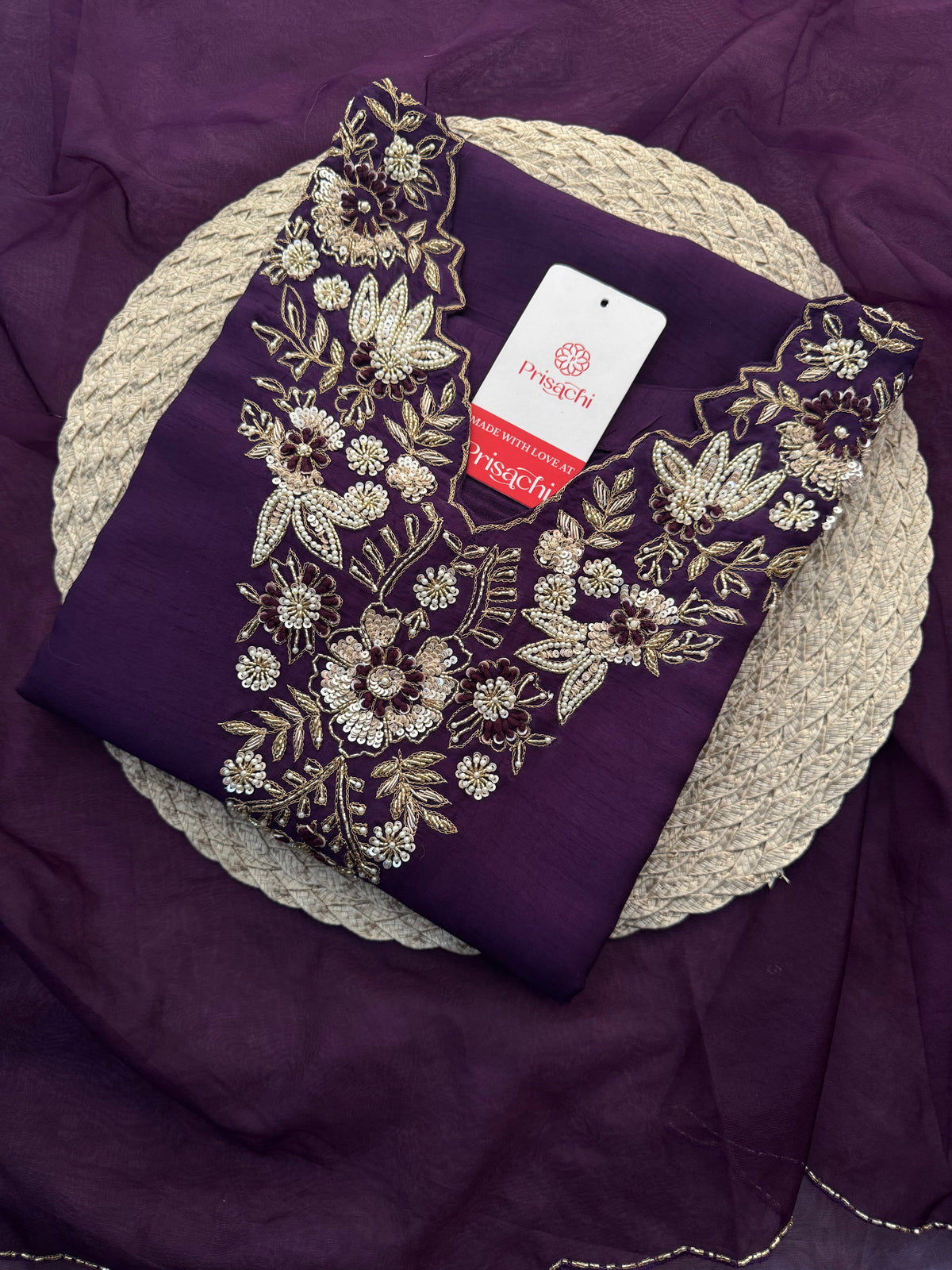 Deep Purple Embroidered Ethnic Kurta Set With Pants & Dupatta for Women| Festive Wear Suit