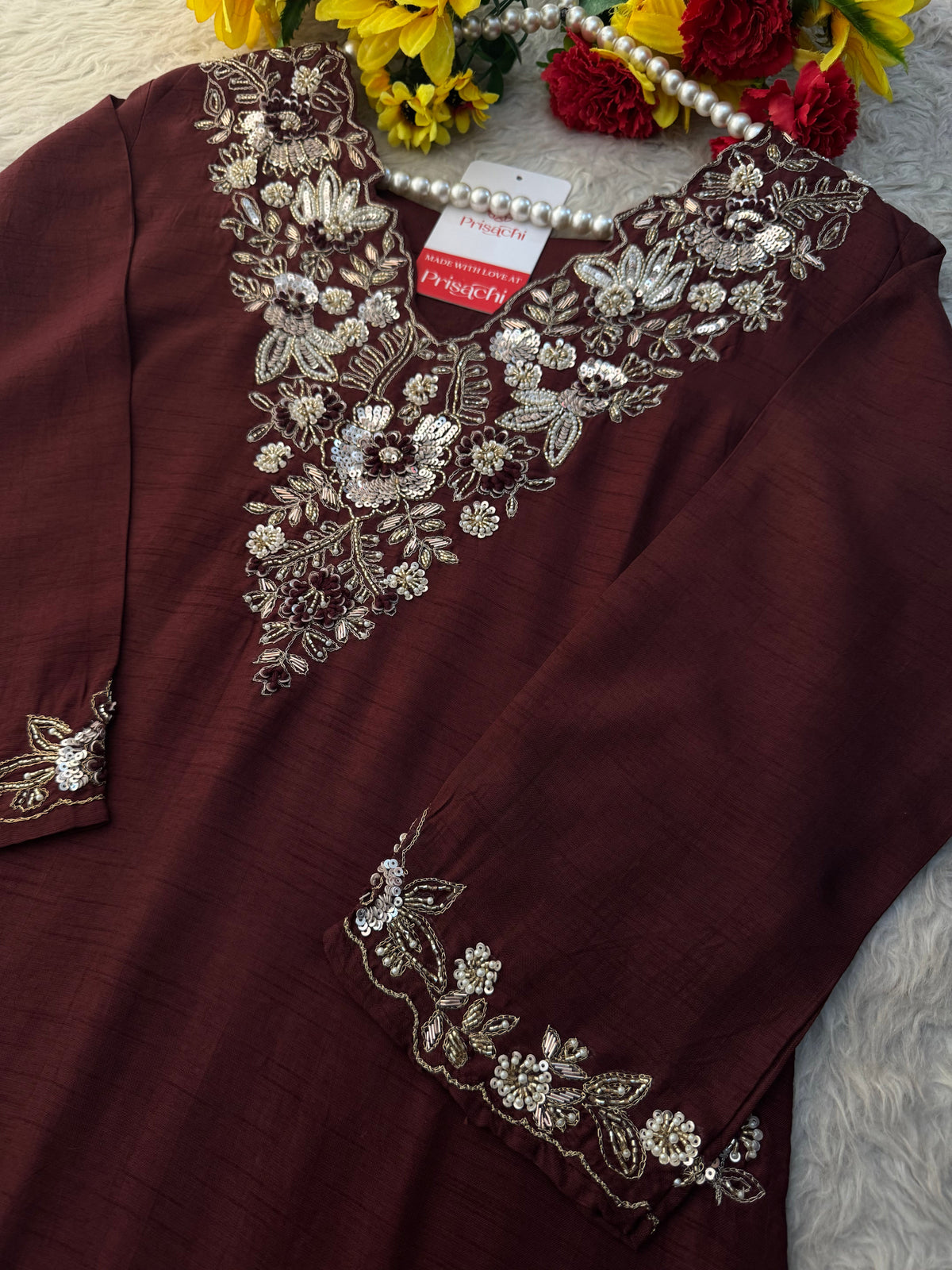 Designer Embroidered Ethnic Kurta Set With Pants & Dupatta for Women