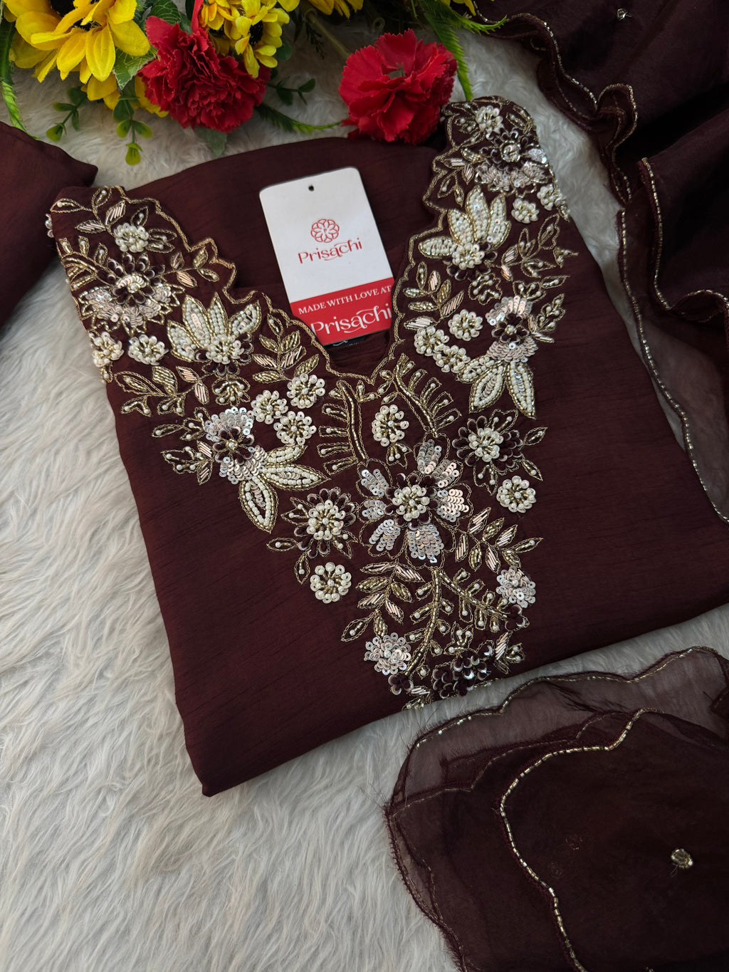 Designer Embroidered Ethnic Kurta Set With Pants & Dupatta for Women