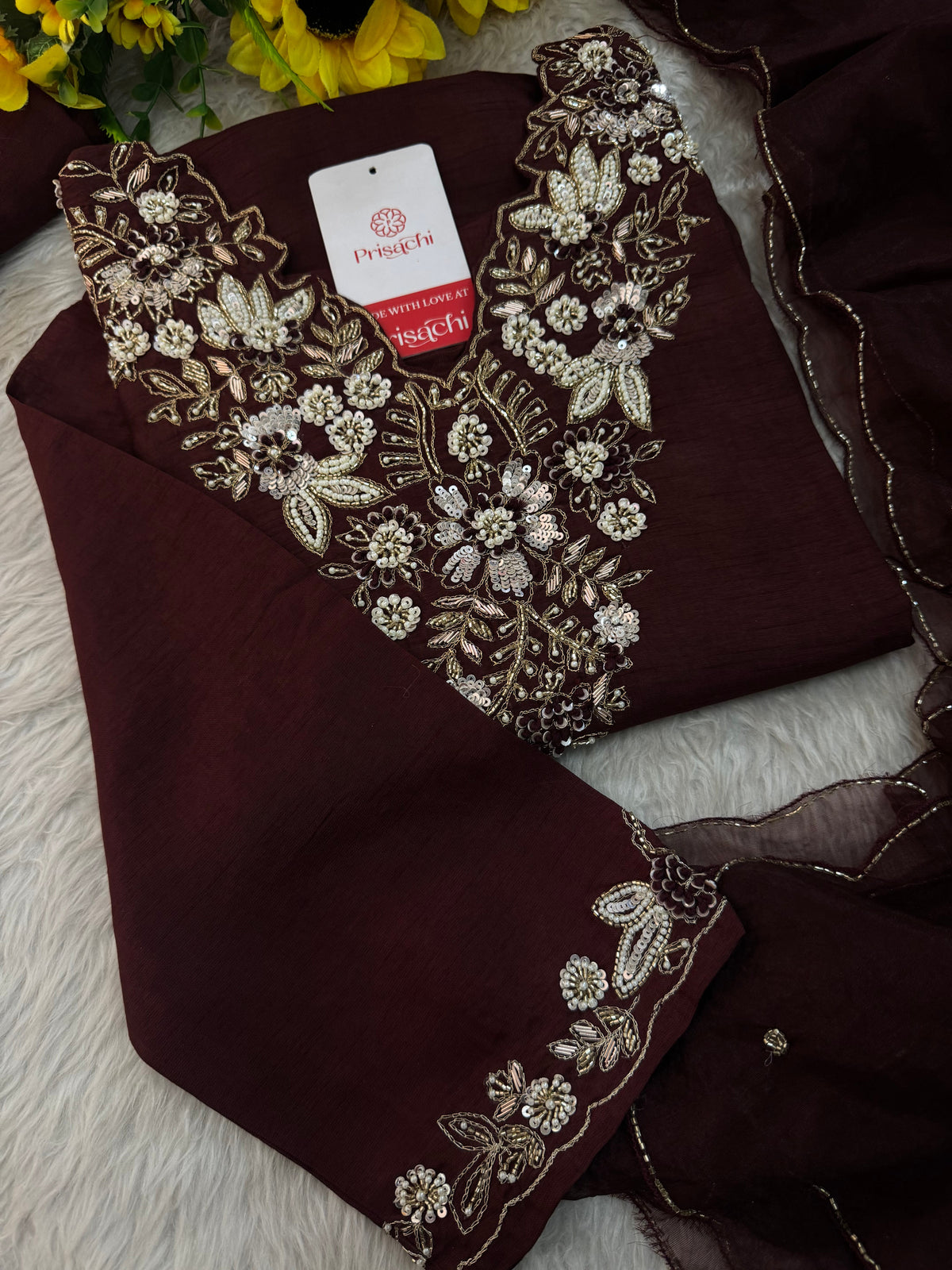 Designer Embroidered Ethnic Kurta Set With Pants & Dupatta for Women