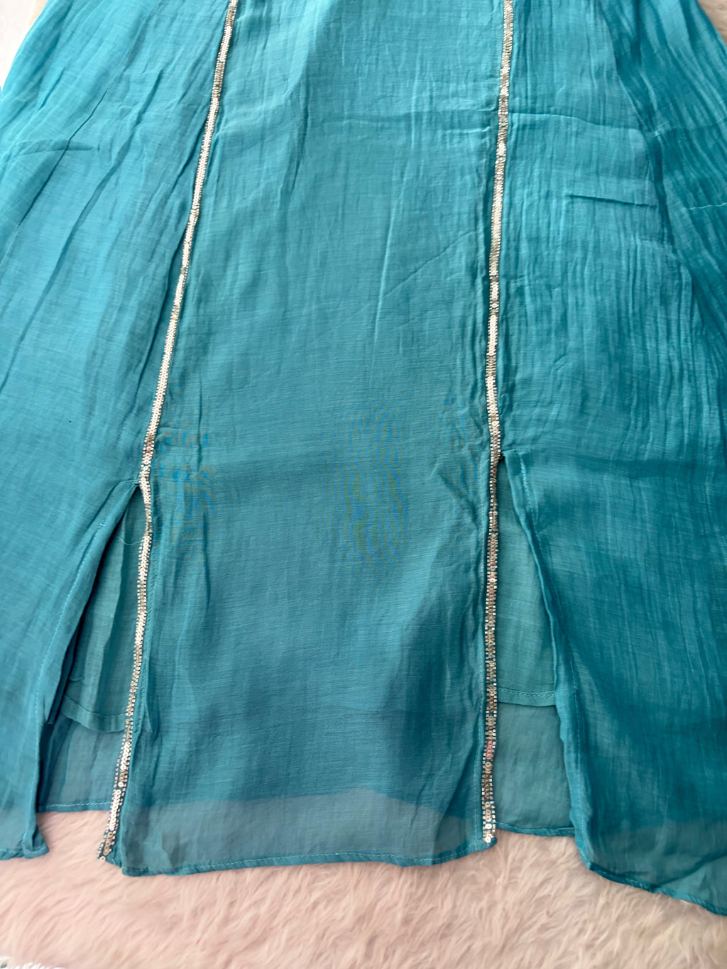 Sky Blue A-Line Embroidered Ethnic Kurta Set for Women with Pants & Dupatta