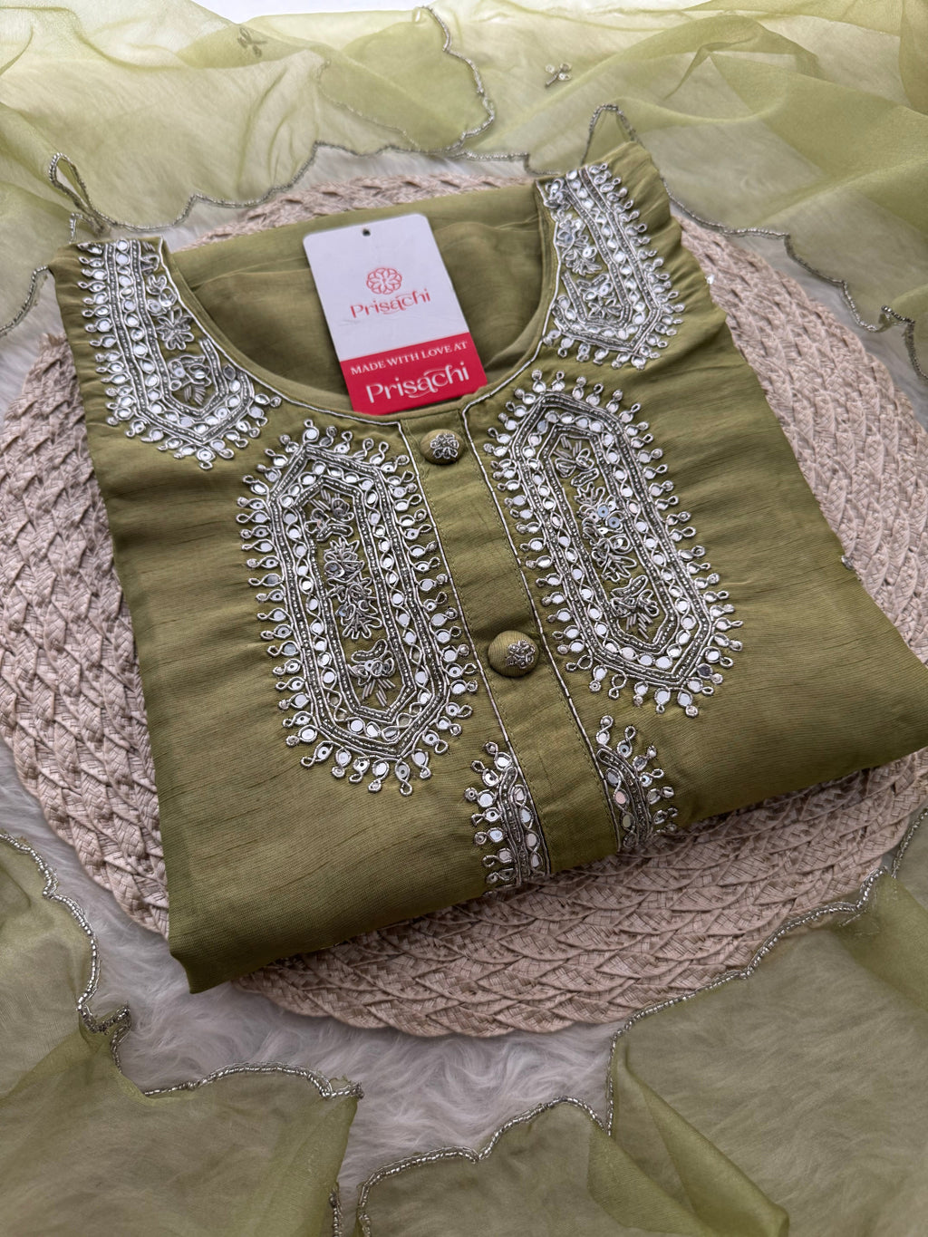 Green Designer Embroidered Kurta Set with Pants & Dupatta – Ethnic Wear for Women