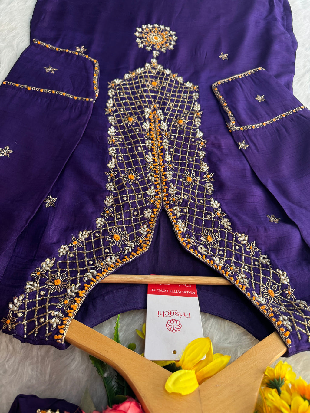 Purple Designer Ethnic Embroidered Kurta Set with Dupatta & Pants