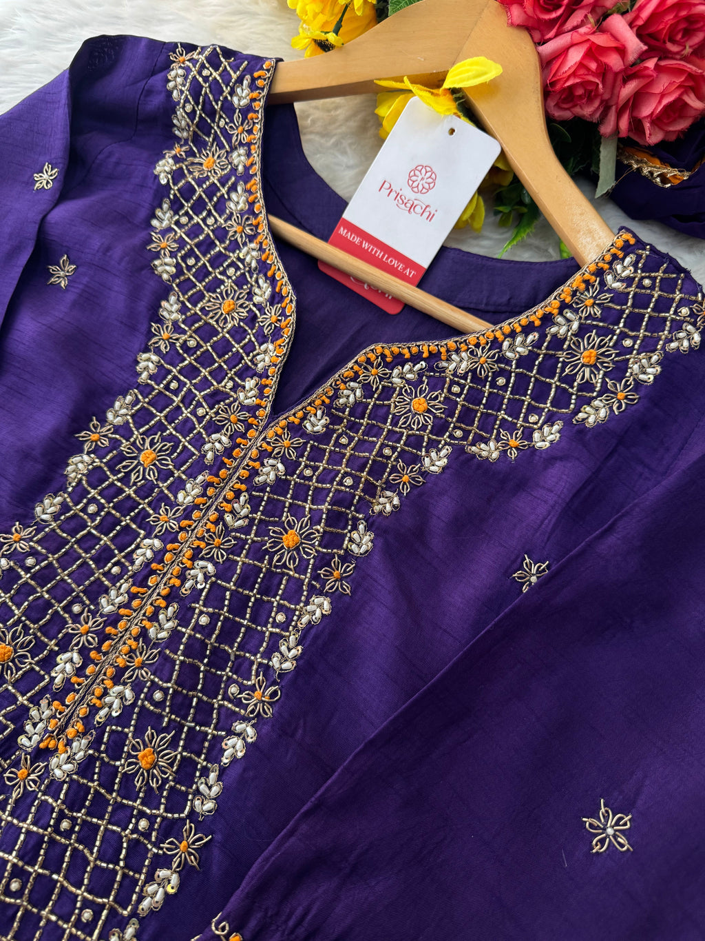 Purple Designer Ethnic Embroidered Kurta Set with Dupatta & Pants