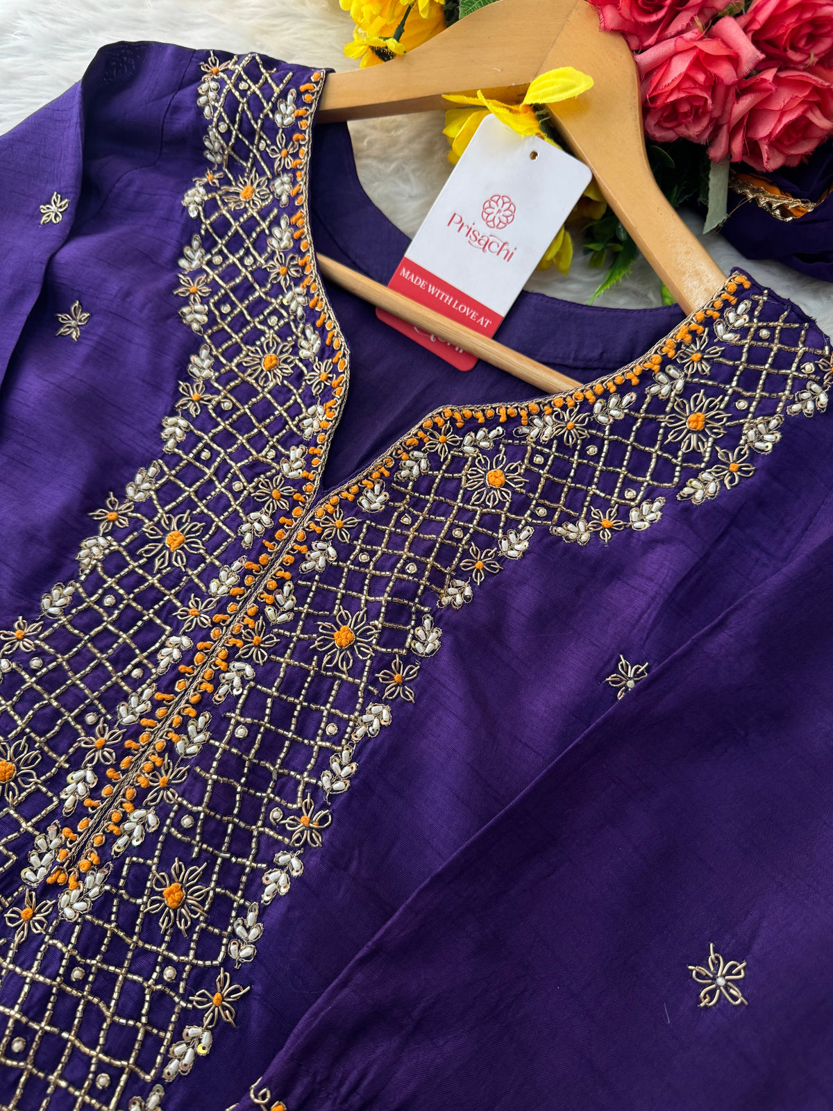 Purple Designer Ethnic Embroidered Kurta Set with Dupatta & Pants