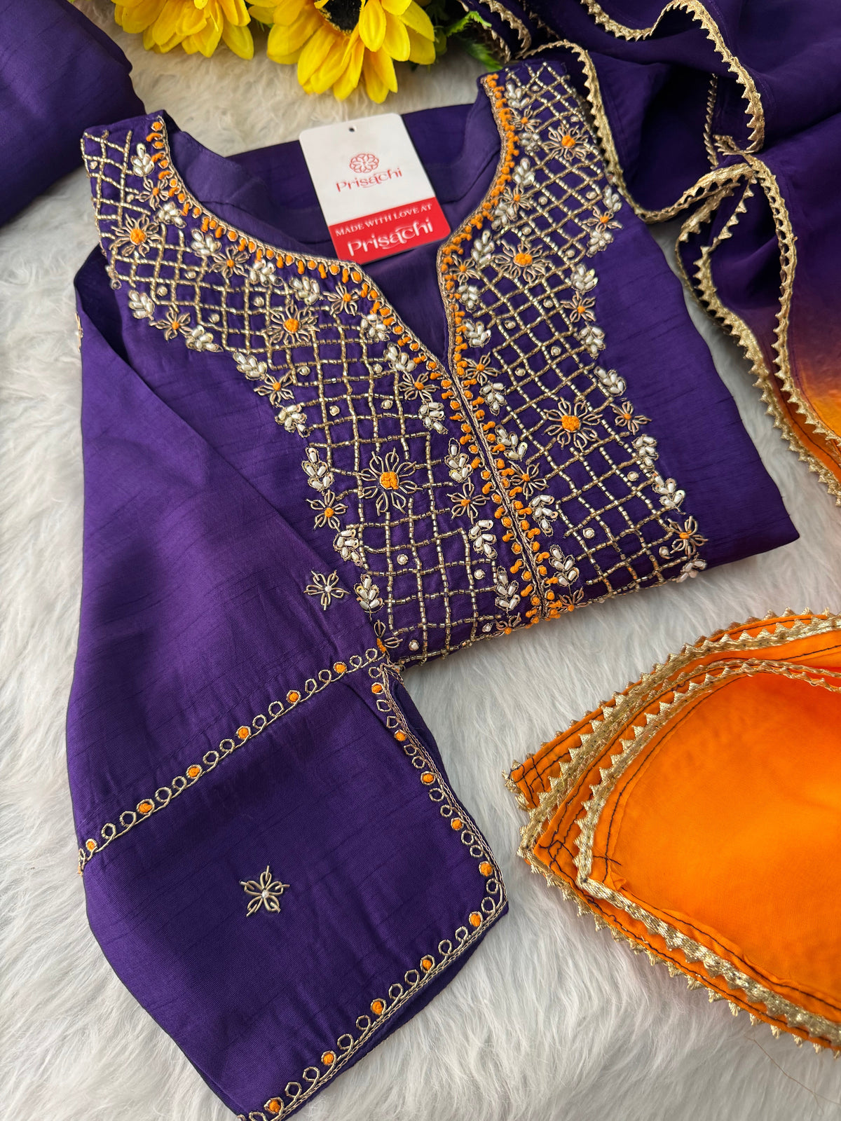Purple Designer Ethnic Embroidered Kurta Set with Dupatta & Pants
