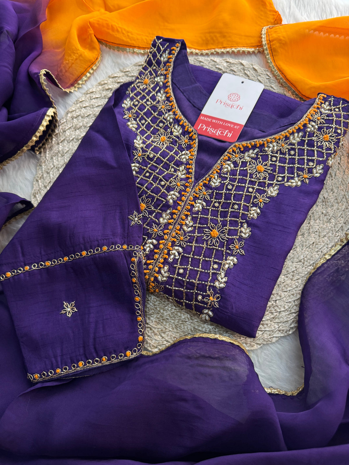Purple Designer Ethnic Embroidered Kurta Set with Dupatta & Pants