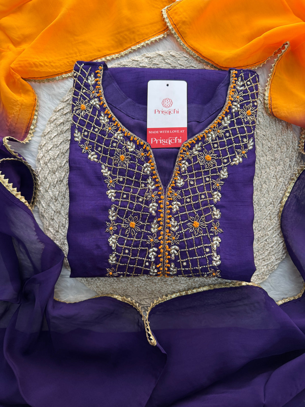 Purple Designer Ethnic Embroidered Kurta Set with Dupatta & Pants