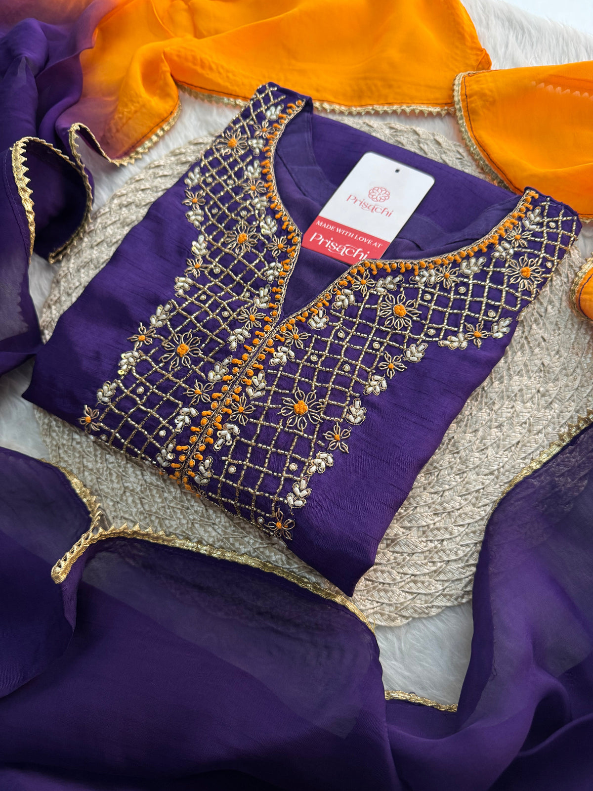 Purple Designer Ethnic Embroidered Kurta Set with Dupatta & Pants