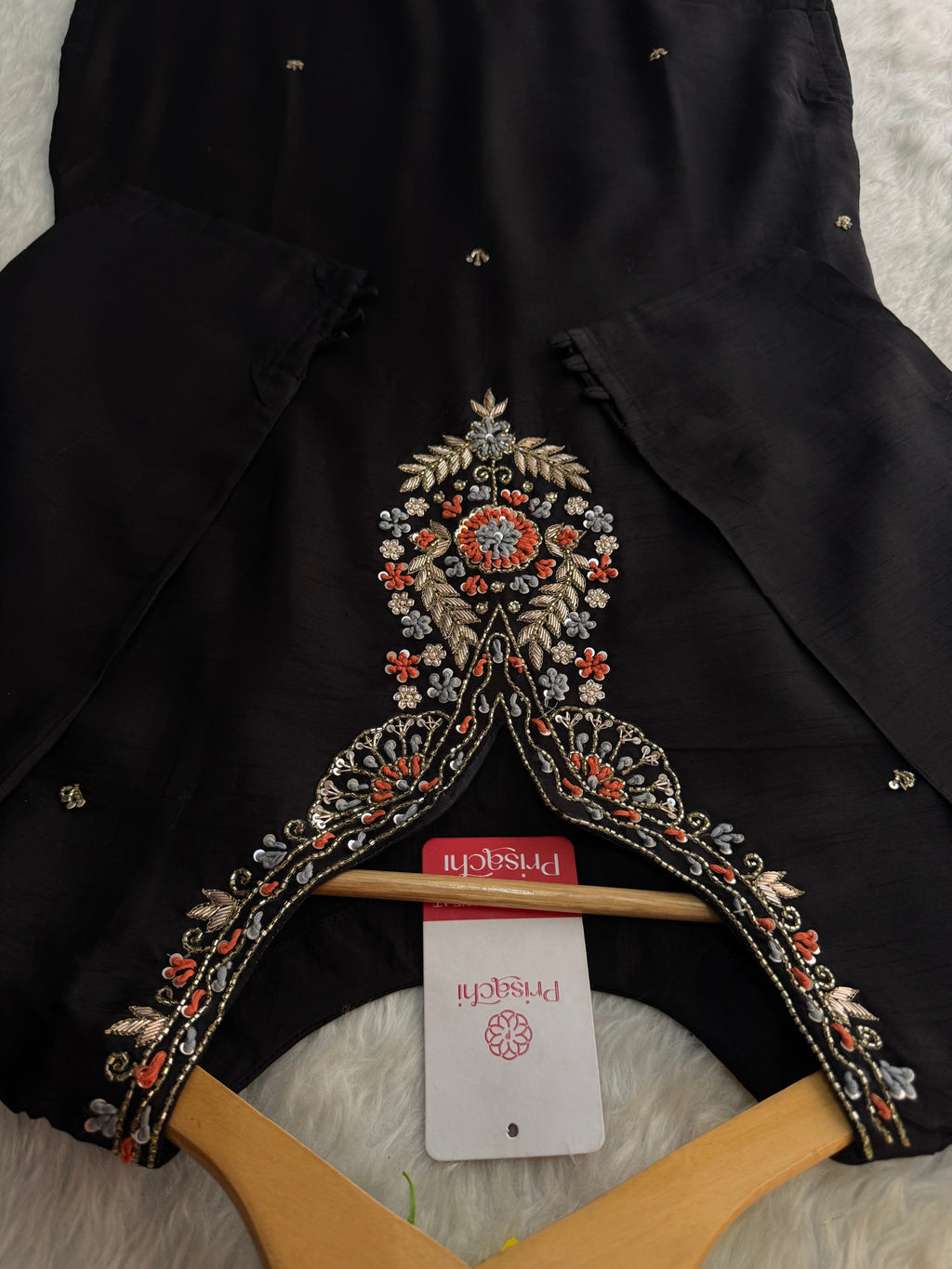 Black Designer Embroidered Kurta set with Banarasi Dupatta with Pant