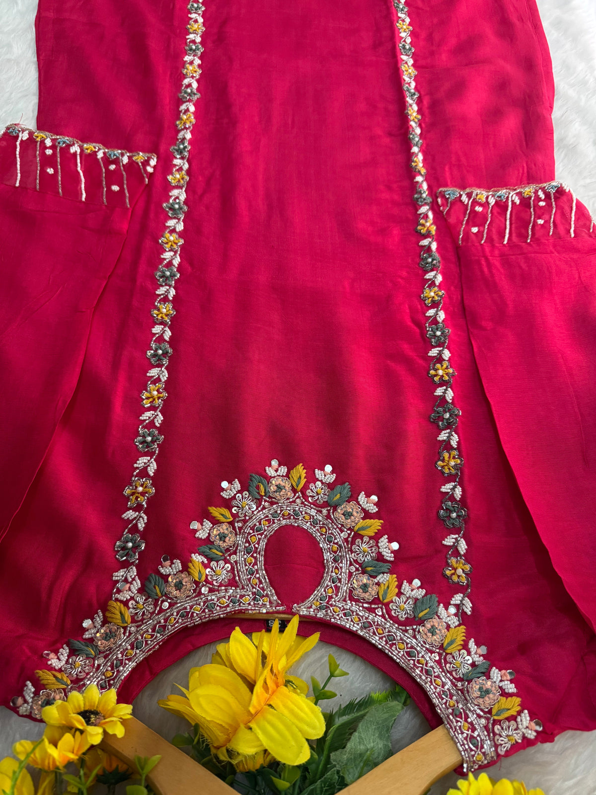 Pink Designer Embroidered Ethnic Kurta Set with Pants & Dupatta