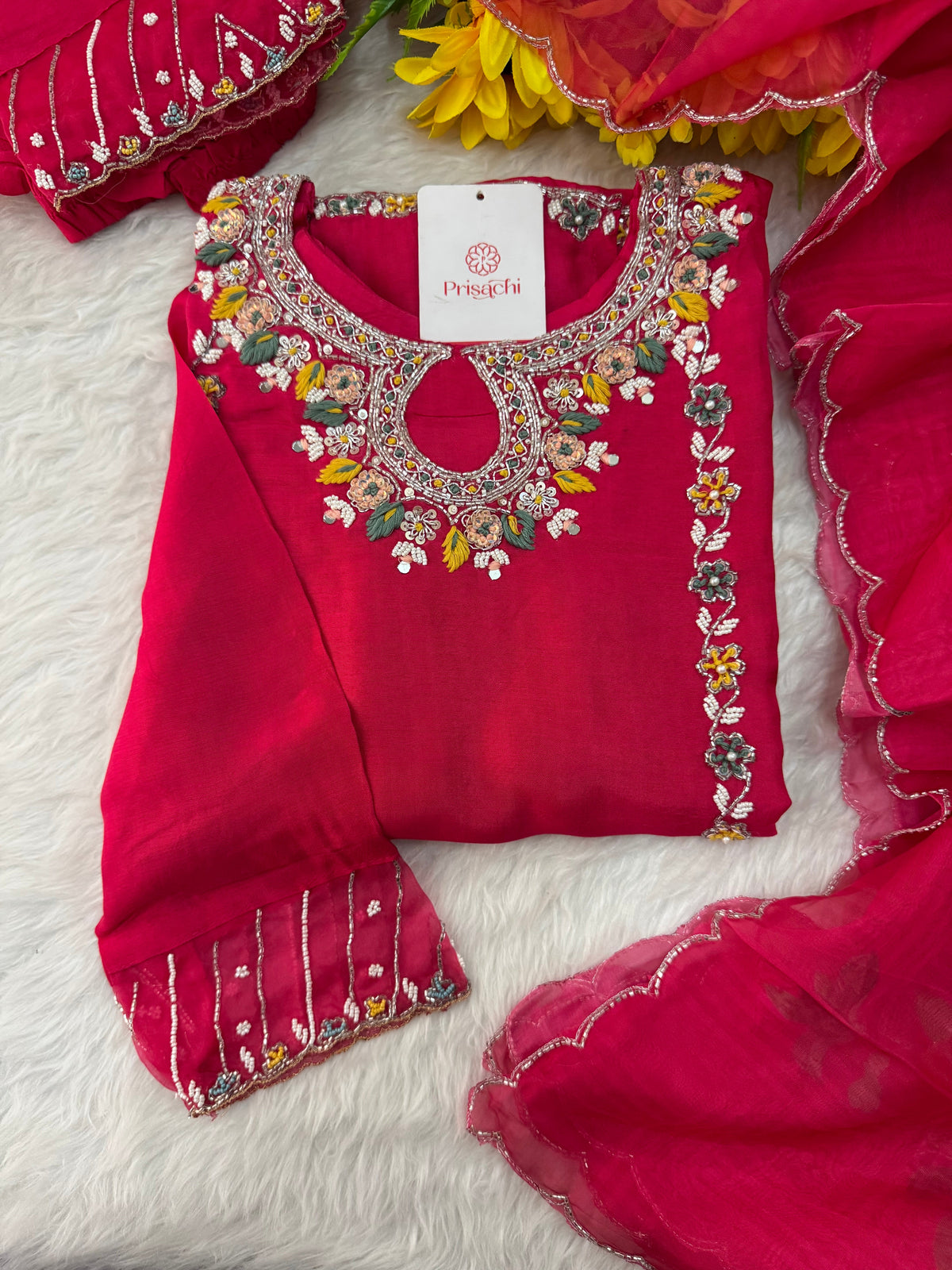 Pink Designer Embroidered Ethnic Kurta Set with Pants & Dupatta