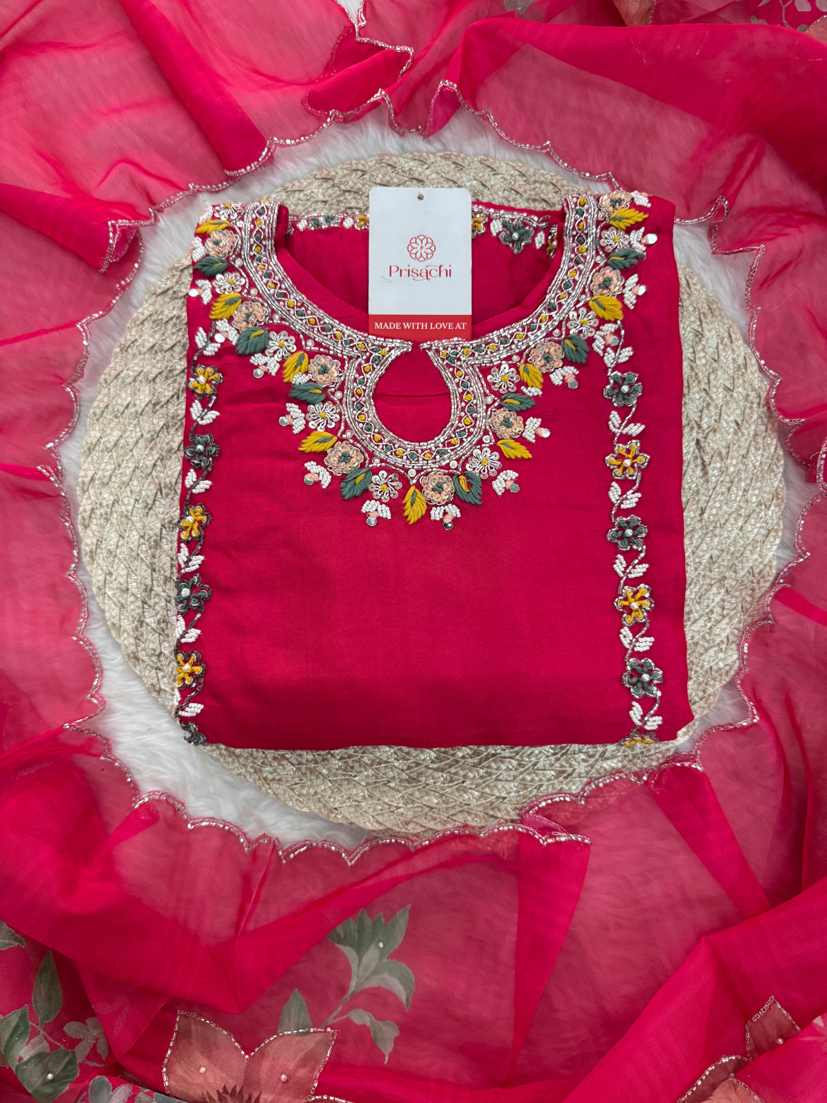 Pink Designer Embroidered Ethnic Kurta Set with Pants & Dupatta