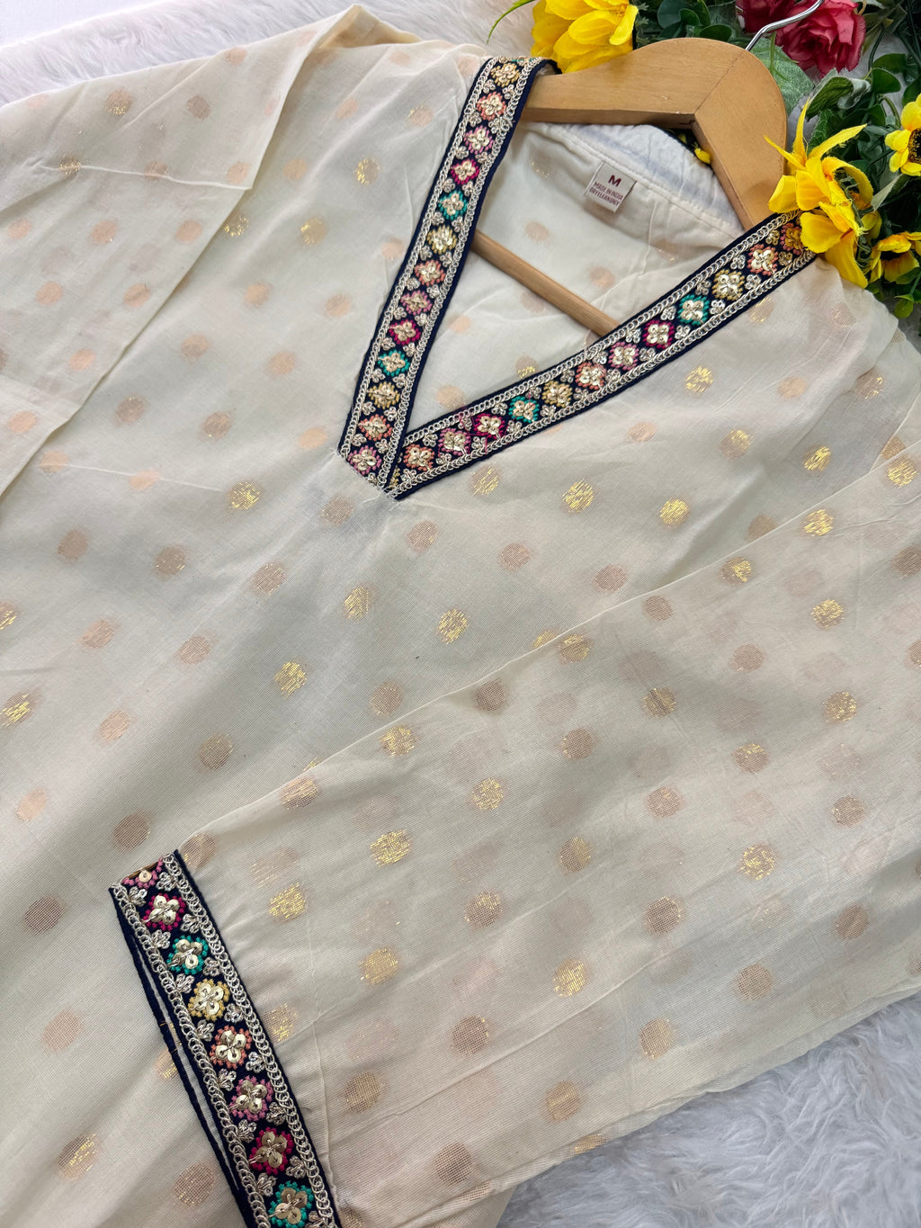 Off White Designer Embroidered Ethnic Kurta set with Pants and Dupatta