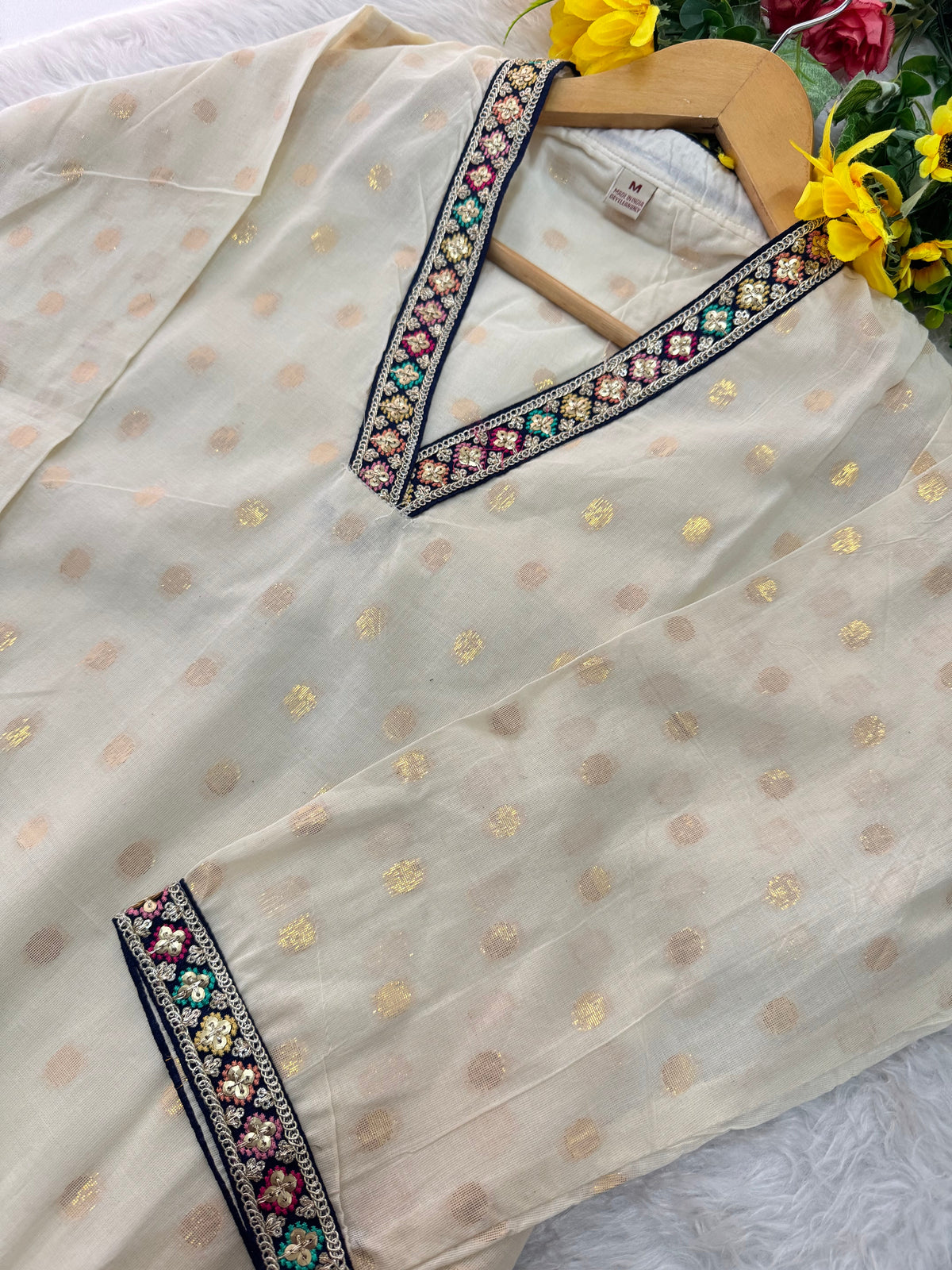 Off White Designer Embroidered Ethnic Kurta set with Pants and Dupatta