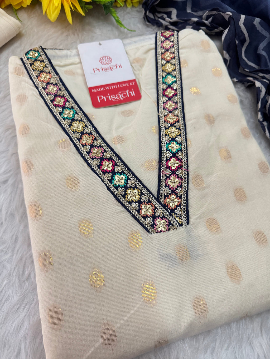 Off White Designer Embroidered Ethnic Kurta set with Pants and Dupatta