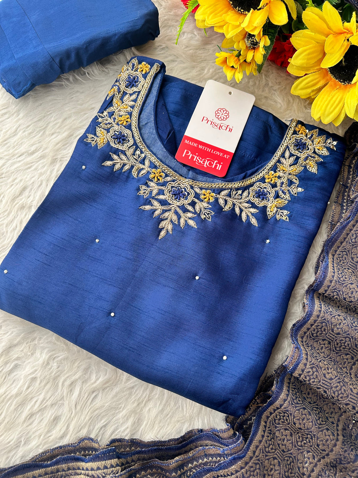 Red Embroidered Kurta Set with Banarasi Dupatta & Pants | Hand Embroidery Ethnic Suit Set