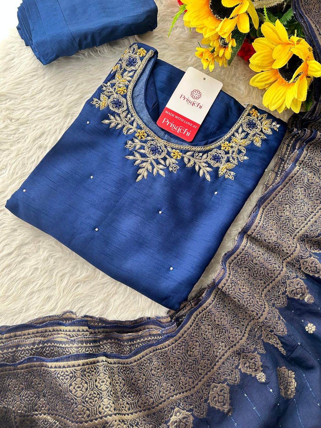 Red Embroidered Kurta Set with Banarasi Dupatta & Pants | Hand Embroidery Ethnic Suit Set