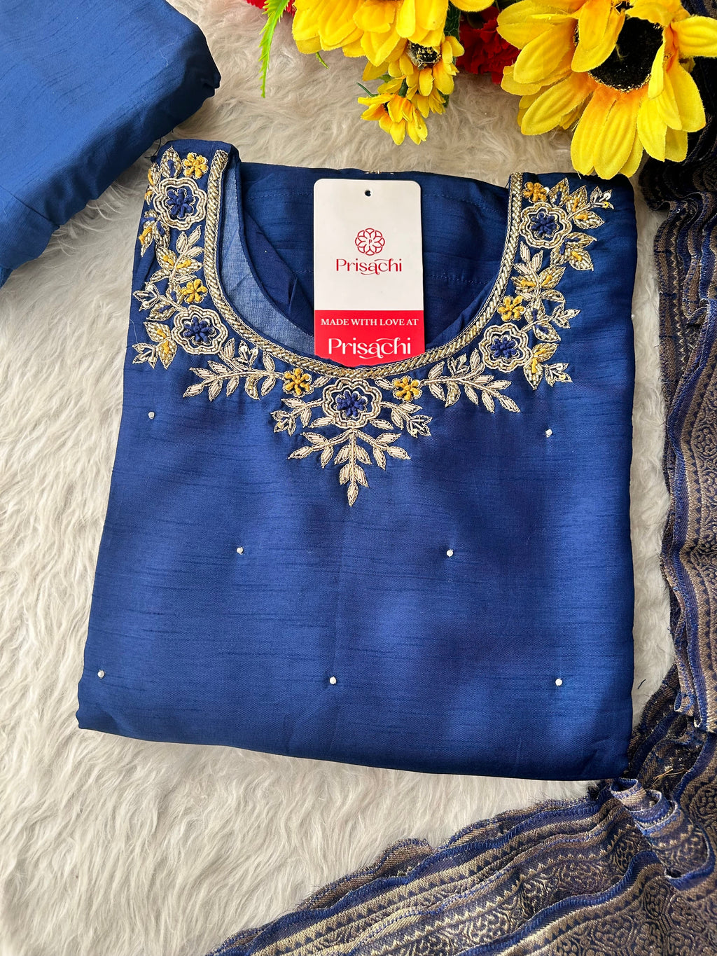 Red Embroidered Kurta Set with Banarasi Dupatta & Pants | Hand Embroidery Ethnic Suit Set