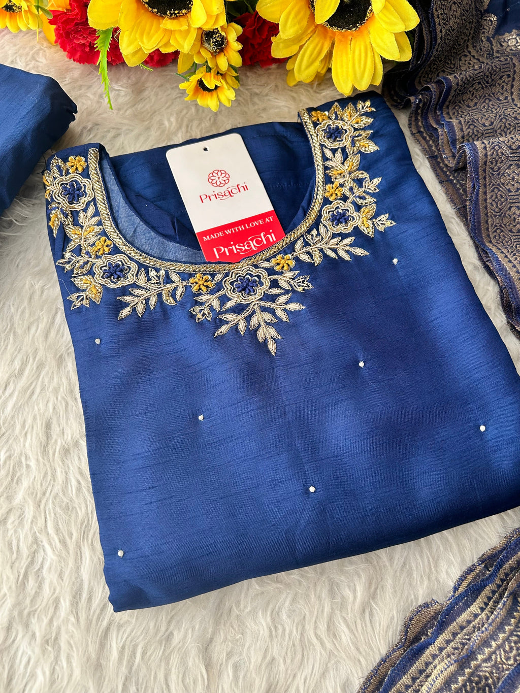 Red Embroidered Kurta Set with Banarasi Dupatta & Pants | Hand Embroidery Ethnic Suit Set