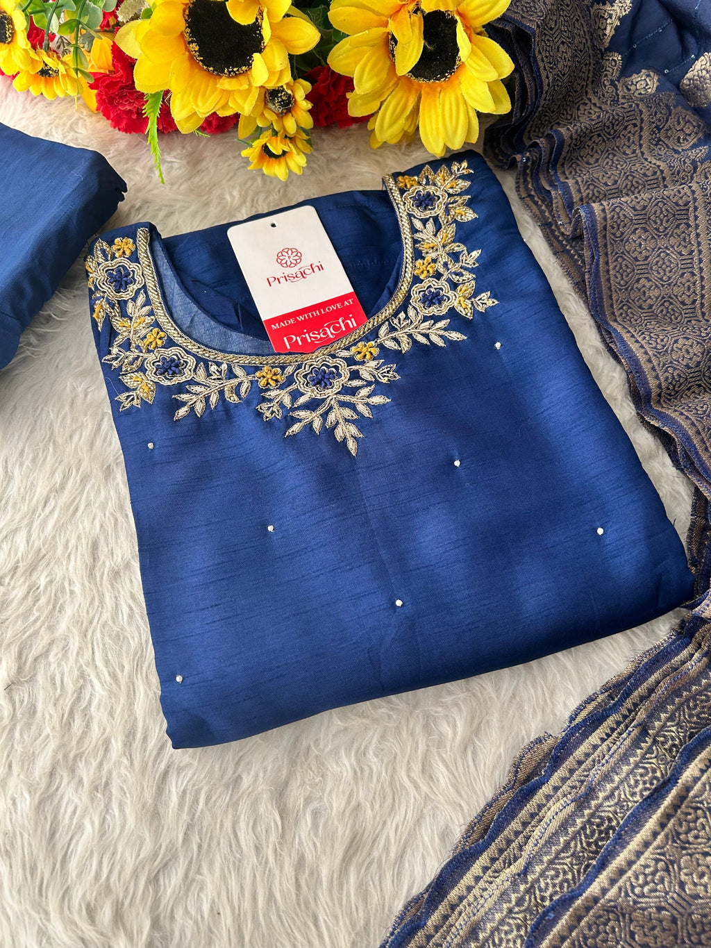 Red Embroidered Kurta Set with Banarasi Dupatta & Pants | Hand Embroidery Ethnic Suit Set