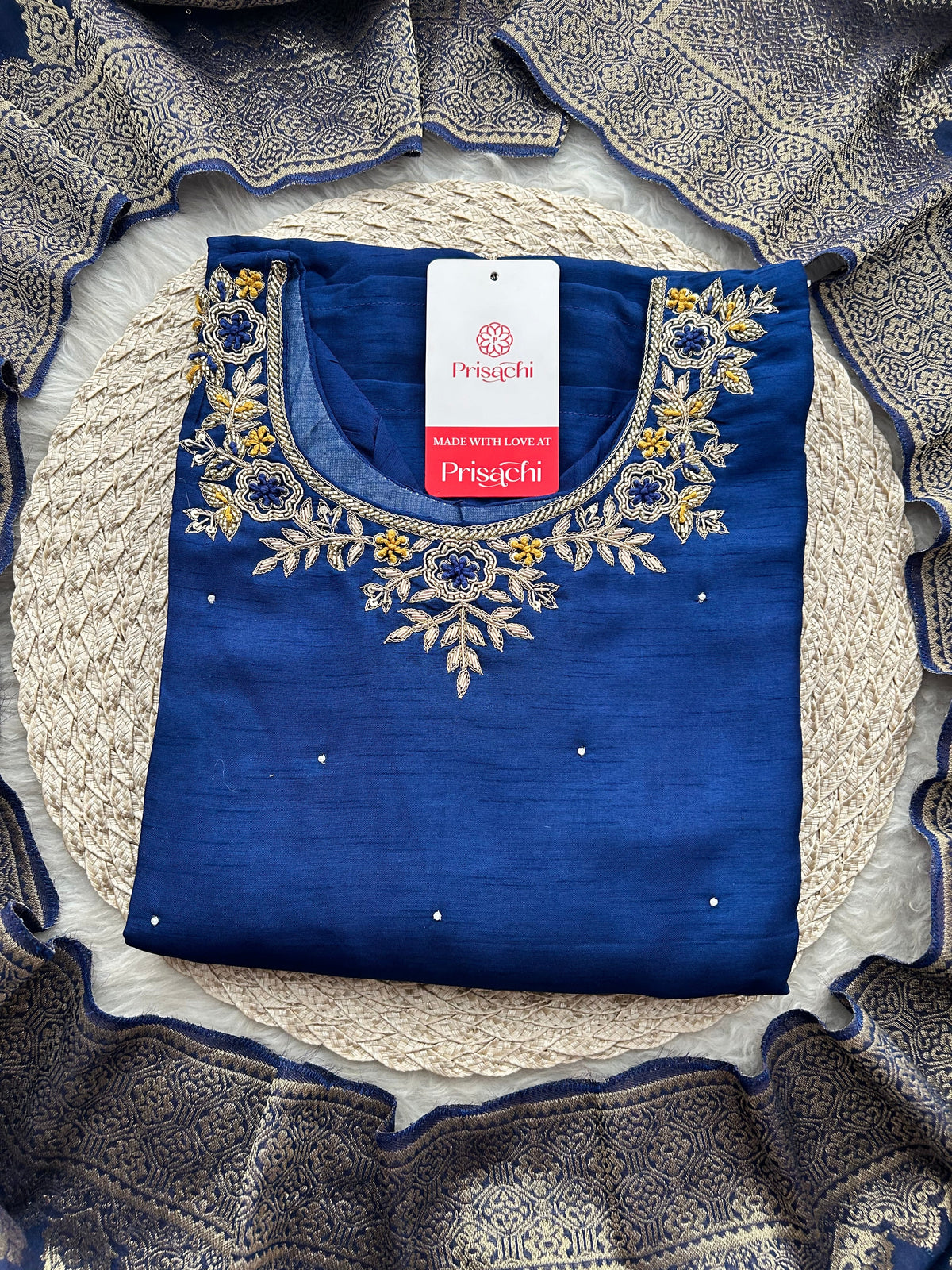 Red Embroidered Kurta Set with Banarasi Dupatta & Pants | Hand Embroidery Ethnic Suit Set
