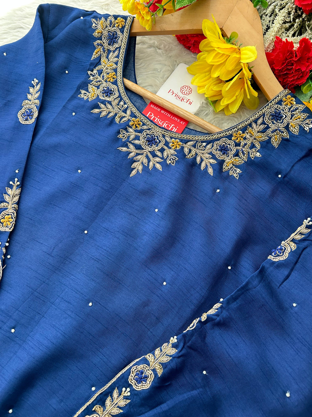 Red Embroidered Kurta Set with Banarasi Dupatta & Pants | Hand Embroidery Ethnic Suit Set