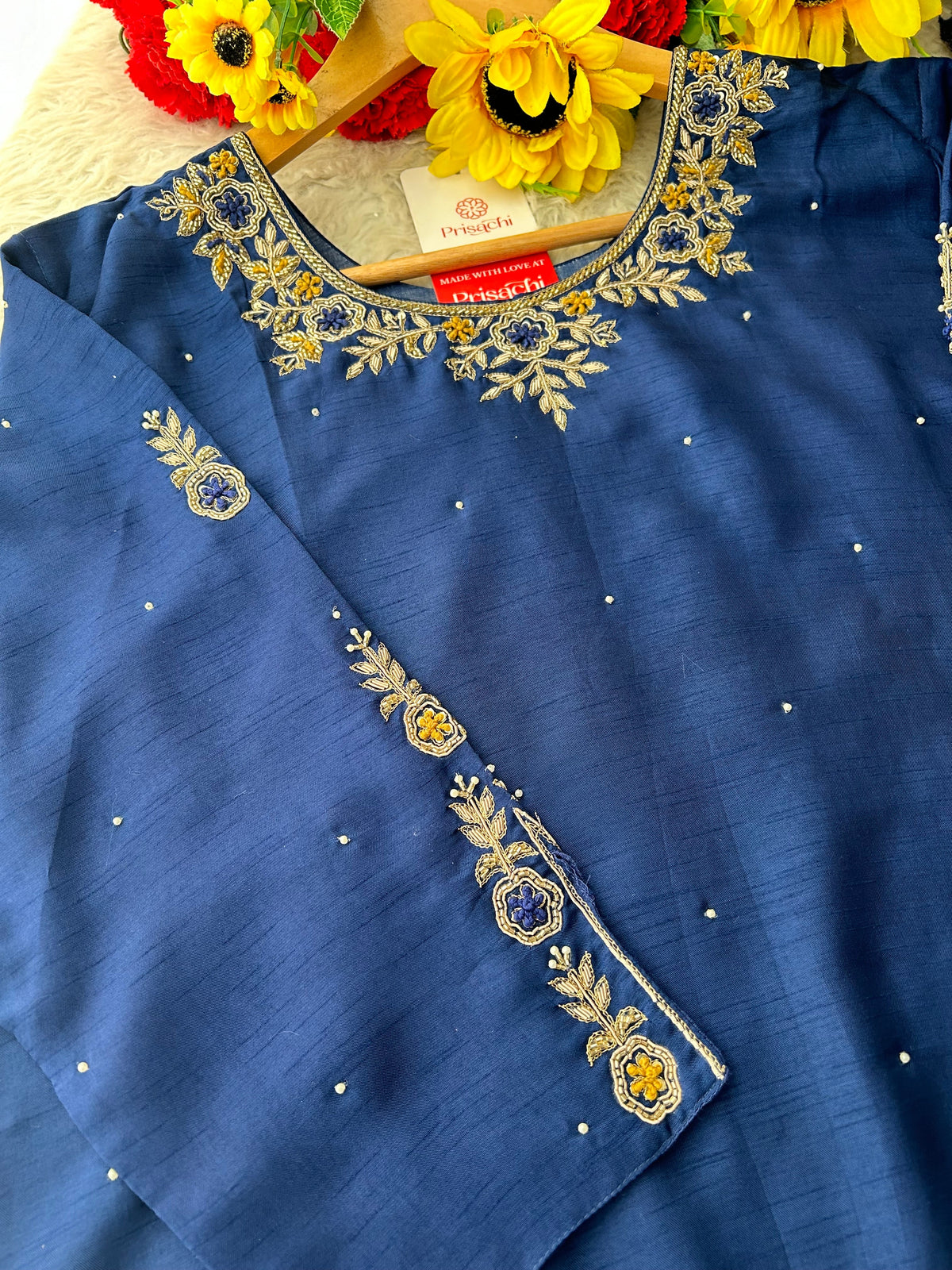 Red Embroidered Kurta Set with Banarasi Dupatta & Pants | Hand Embroidery Ethnic Suit Set