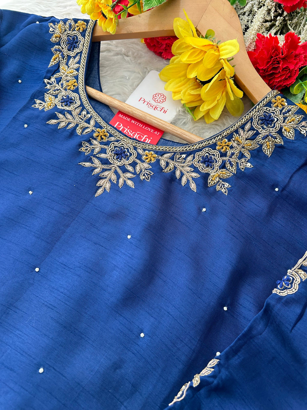 Red Embroidered Kurta Set with Banarasi Dupatta & Pants | Hand Embroidery Ethnic Suit Set
