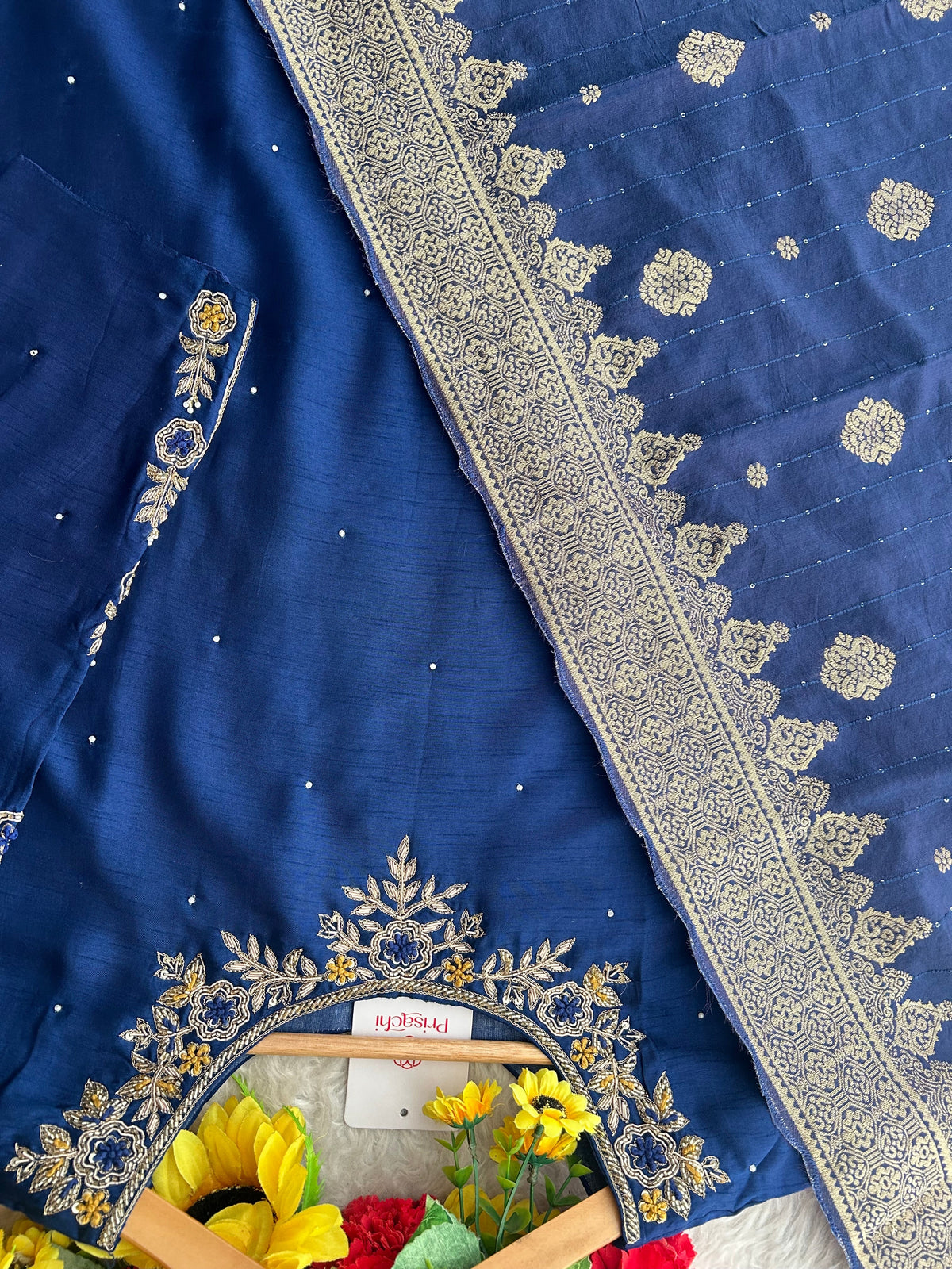 Red Embroidered Kurta Set with Banarasi Dupatta & Pants | Hand Embroidery Ethnic Suit Set