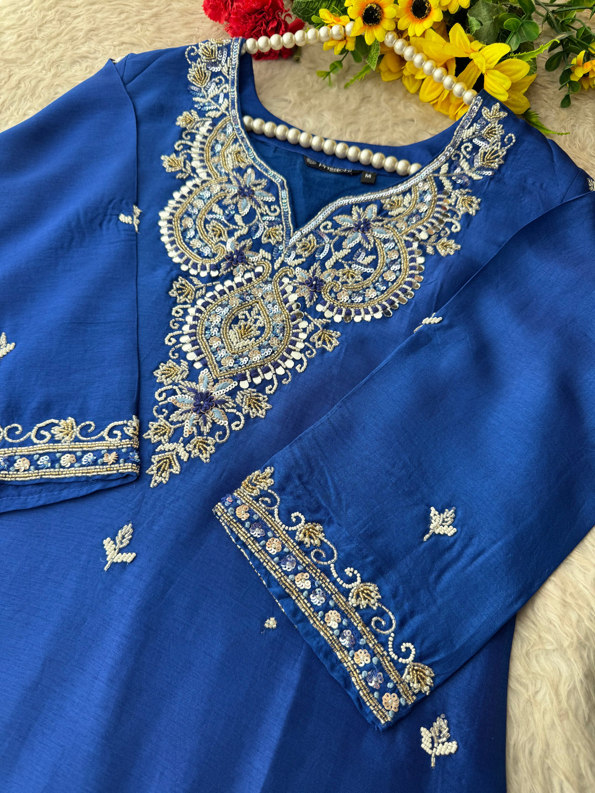 Royal Blue Zardozi Embroidered Ethnic Kurta Set With Straight Pants  | Festive & Party wear
