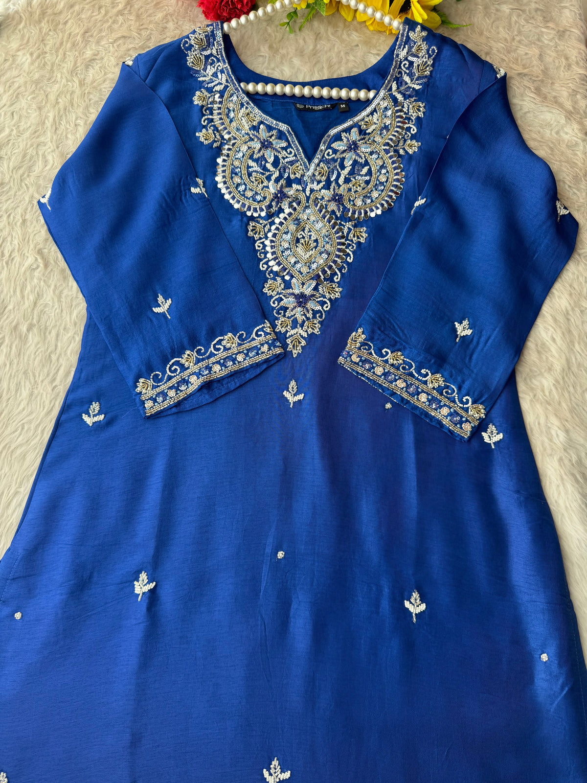 Royal Blue Zardozi Embroidered Ethnic Kurta Set With Straight Pants  | Festive & Party wear
