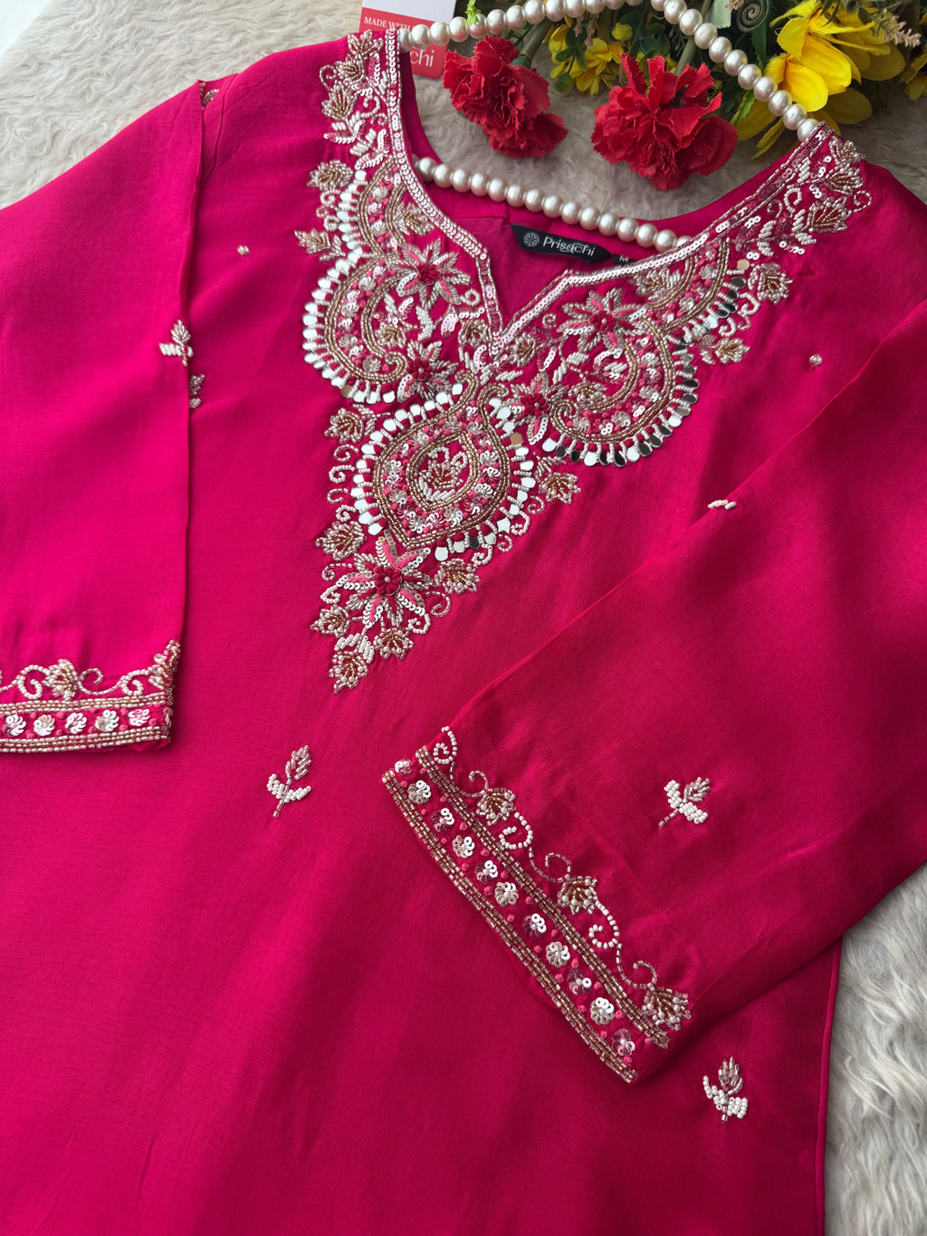Pink Zardozi Embroidered Ethnic Kurta Set With Straight Pants  | Festive & Party wear