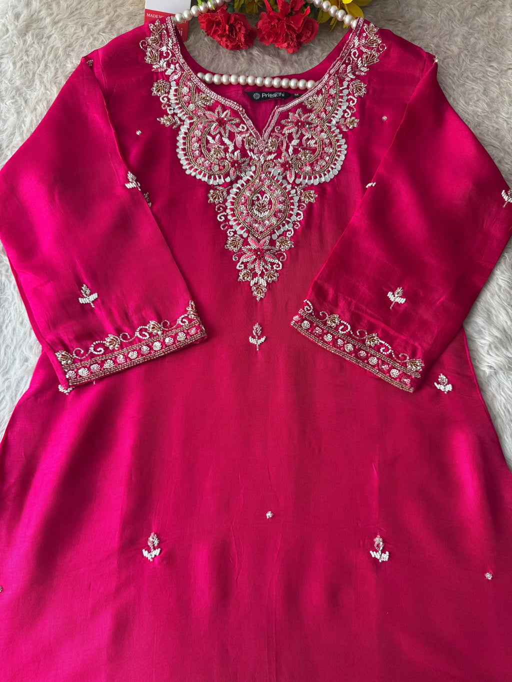 Pink Zardozi Embroidered Ethnic Kurta Set With Straight Pants  | Festive & Party wear