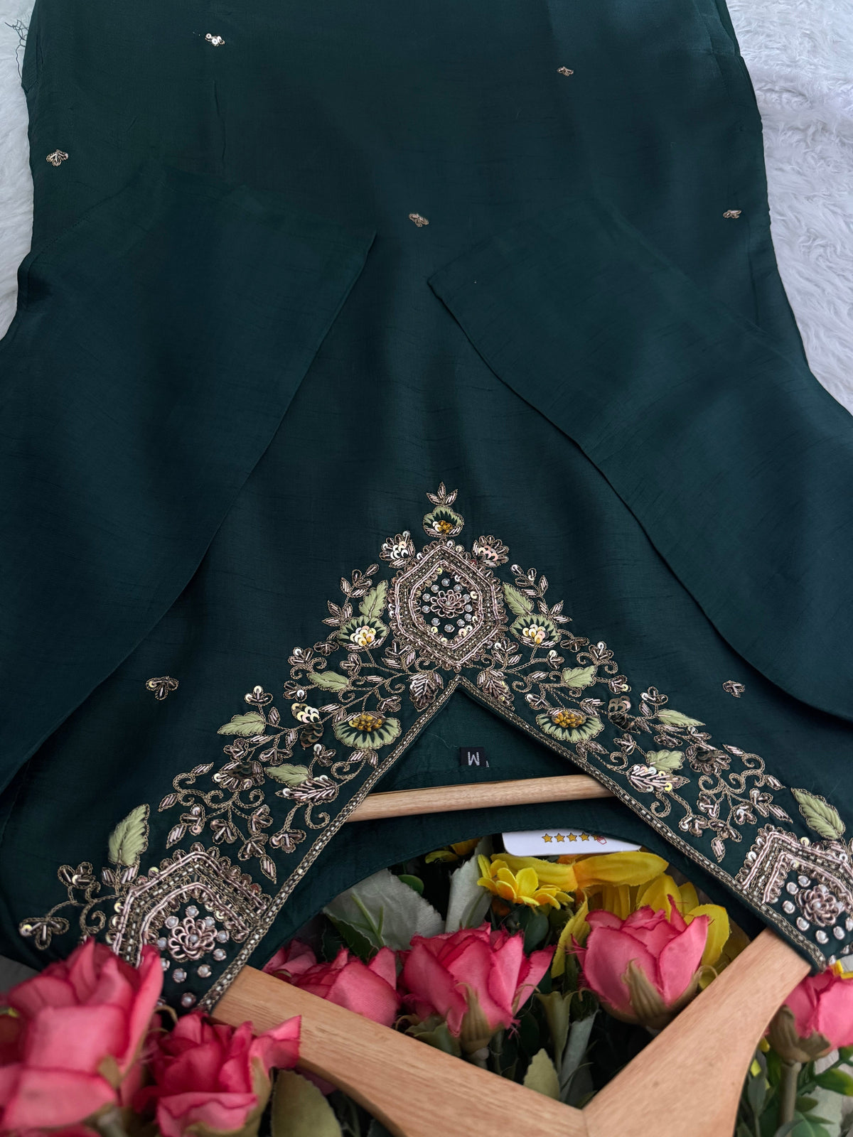Green Designer Embroidered Kurta set with Pant and Banarasi Dupatta