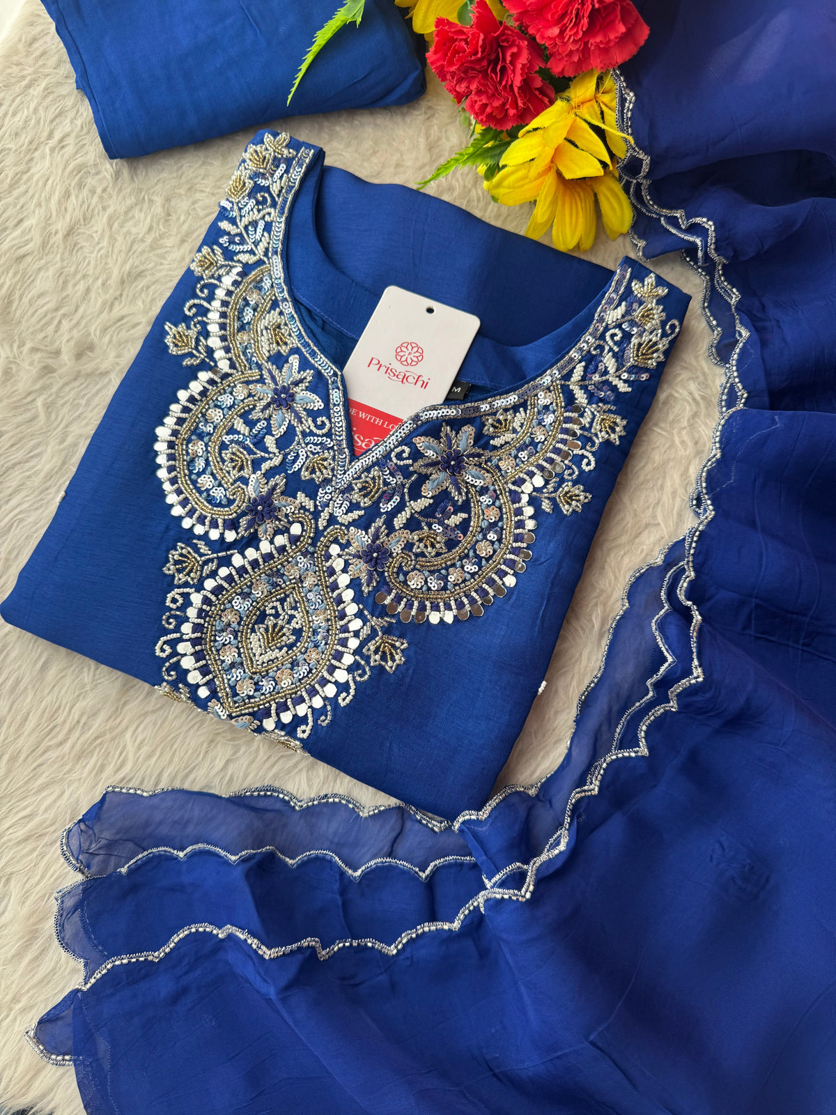 Royal Blue Zardozi Embroidered Ethnic Kurta Set With Straight Pants  | Festive & Party wear