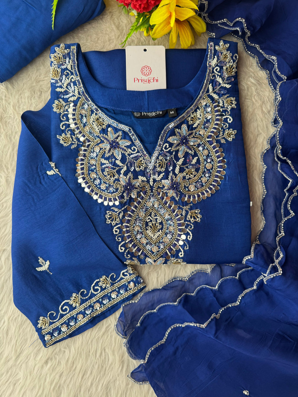 Royal Blue Zardozi Embroidered Ethnic Kurta Set With Straight Pants  | Festive & Party wear