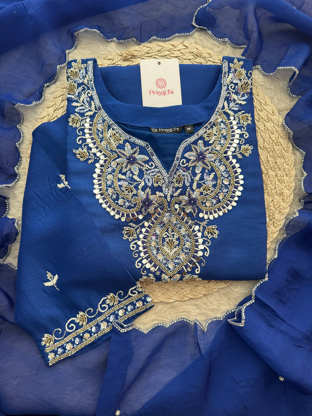 Royal Blue Zardozi Embroidered Ethnic Kurta Set With Straight Pants  | Festive & Party wear