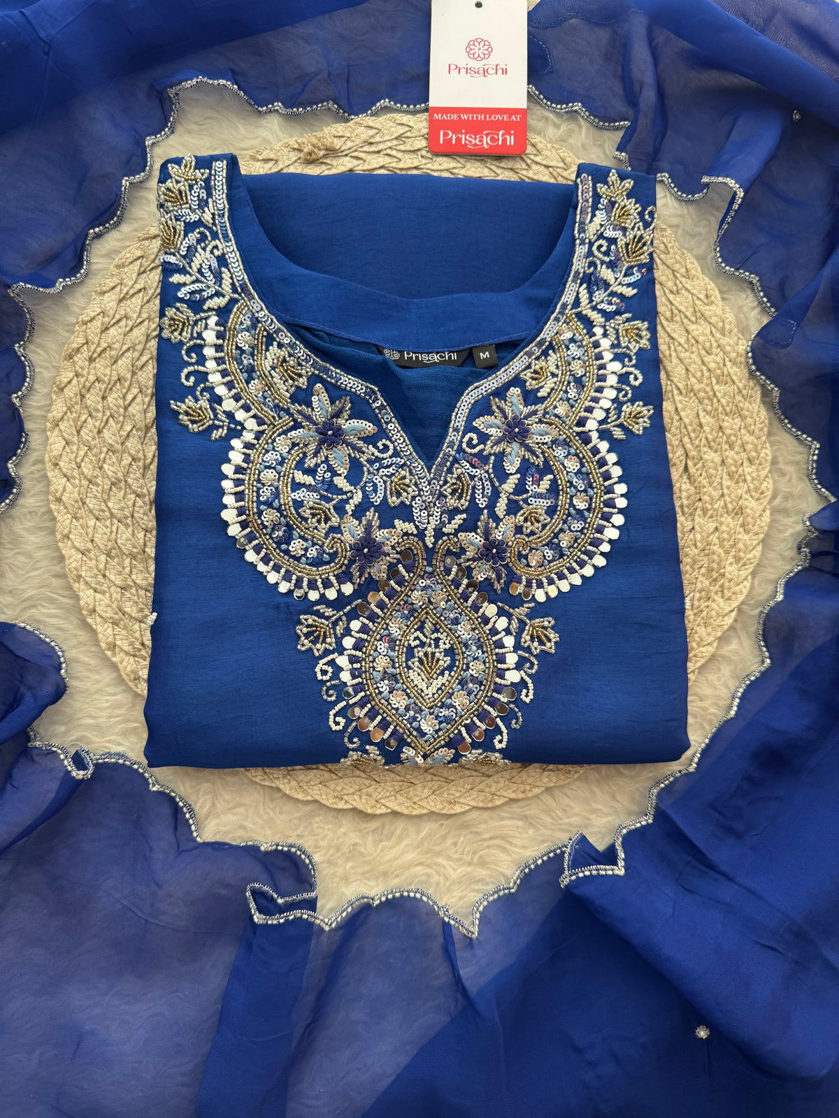 Royal Blue Zardozi Embroidered Ethnic Kurta Set With Straight Pants  | Festive & Party wear
