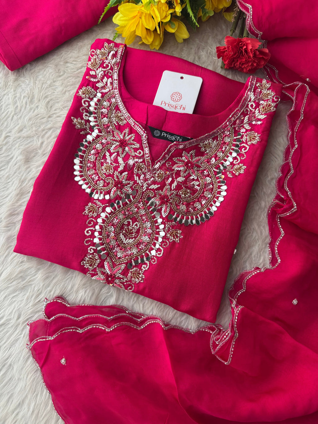 Pink Zardozi Embroidered Ethnic Kurta Set With Straight Pants  | Festive & Party wear