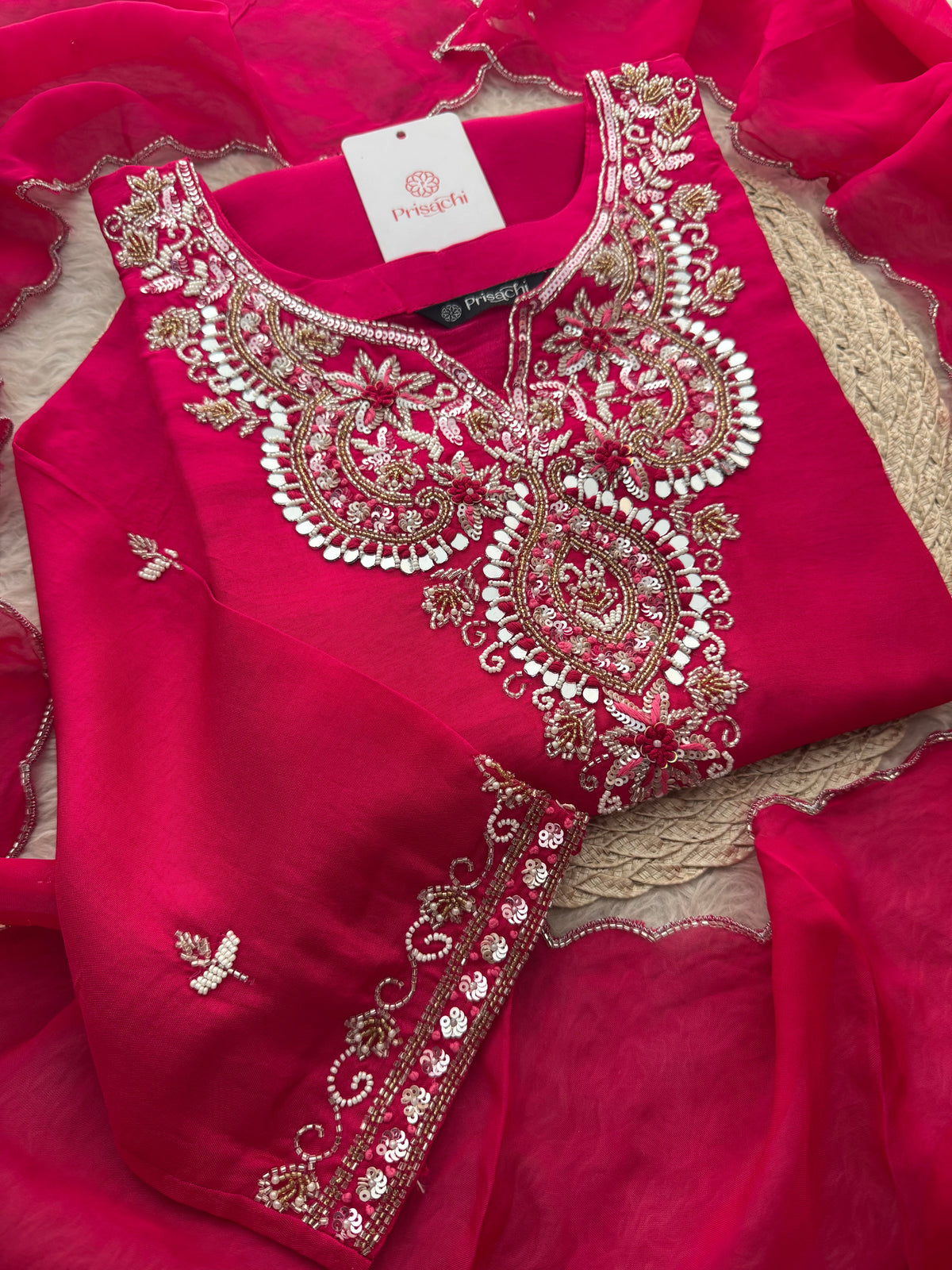 Pink Zardozi Embroidered Ethnic Kurta Set With Straight Pants  | Festive & Party wear