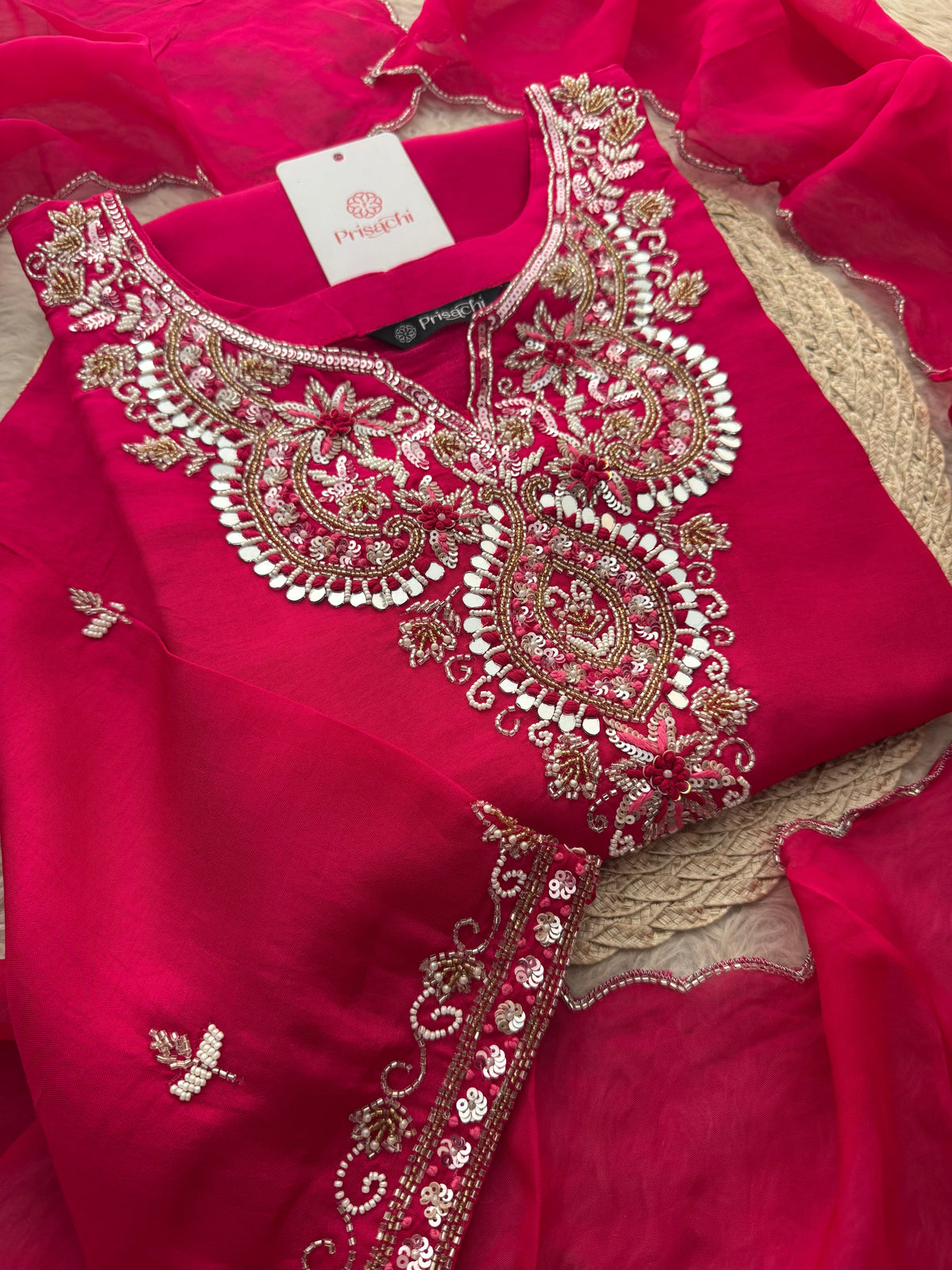 Pink Zardozi Embroidered Ethnic Kurta Set With Straight Pants  | Festive & Party wear