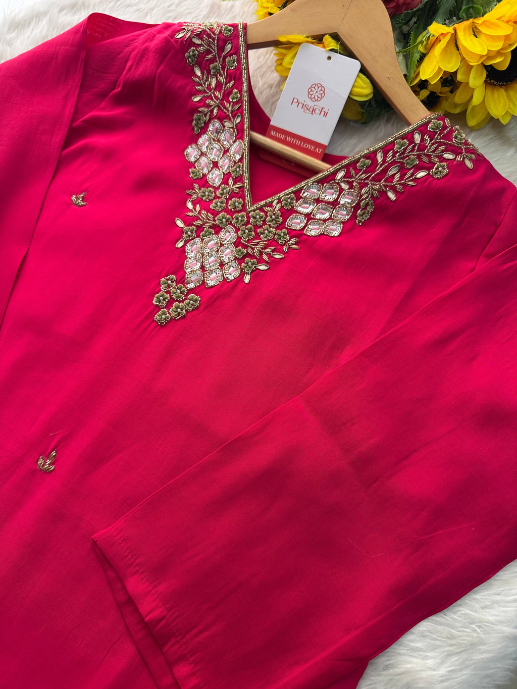 Pink Designer Embroidered Ethnic Kurta Set with Pants & Floral Dupatta