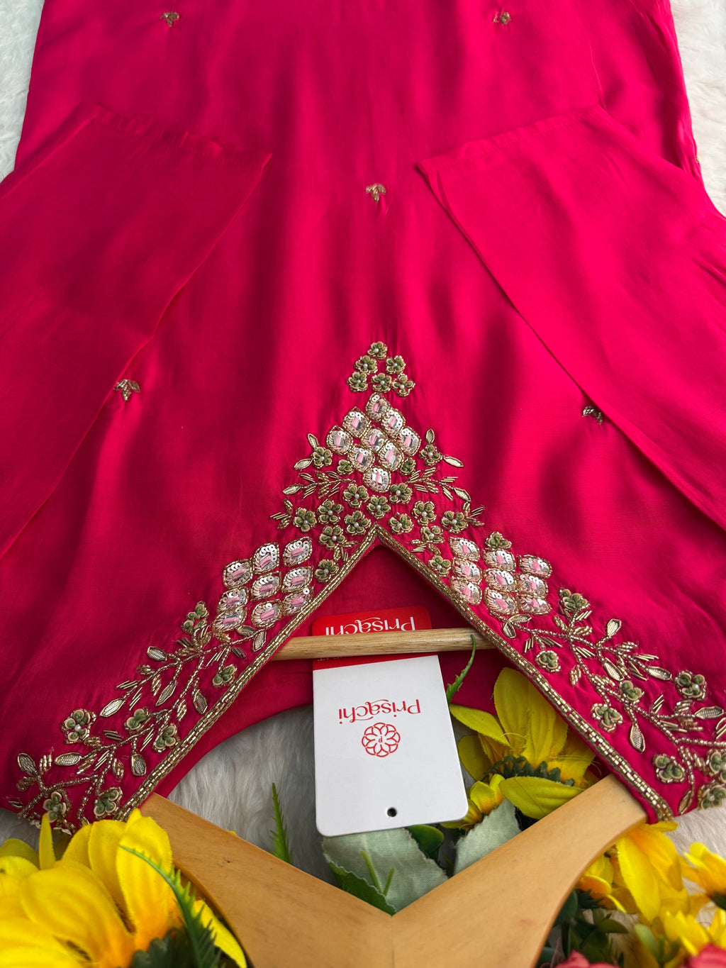 Pink Designer Embroidered Ethnic Kurta Set with Pants & Floral Dupatta
