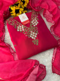 Pink Designer Embroidered Ethnic Kurta Set with Pants & Floral Dupatta