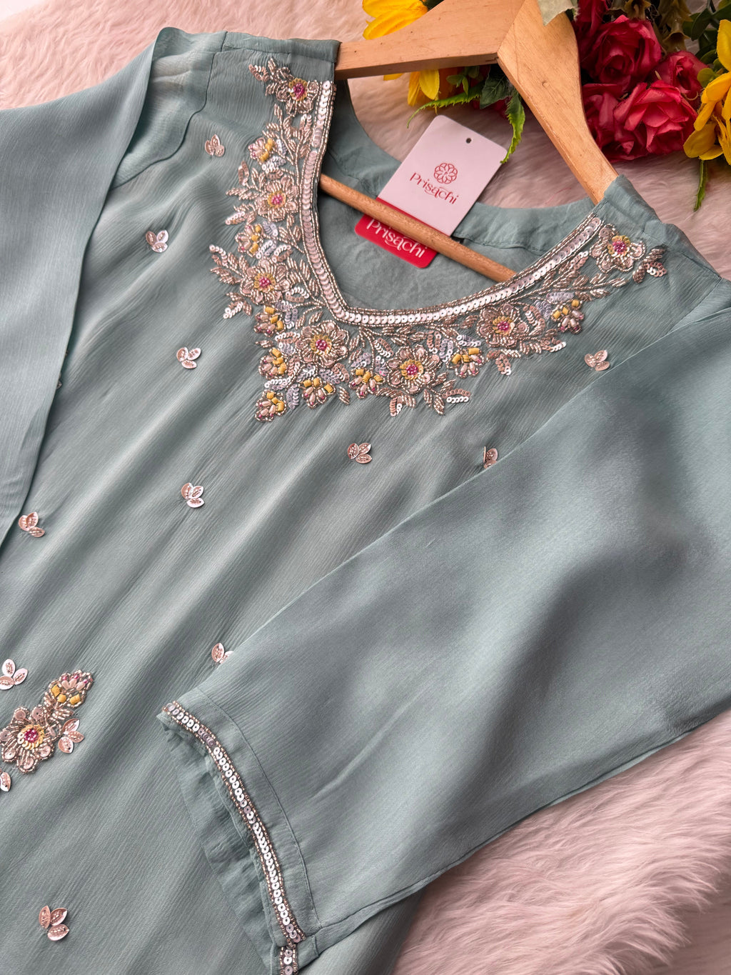 Sky Blue  Designer Embroidered Ethnic Kurta Set with Palazzo &  Dupatta