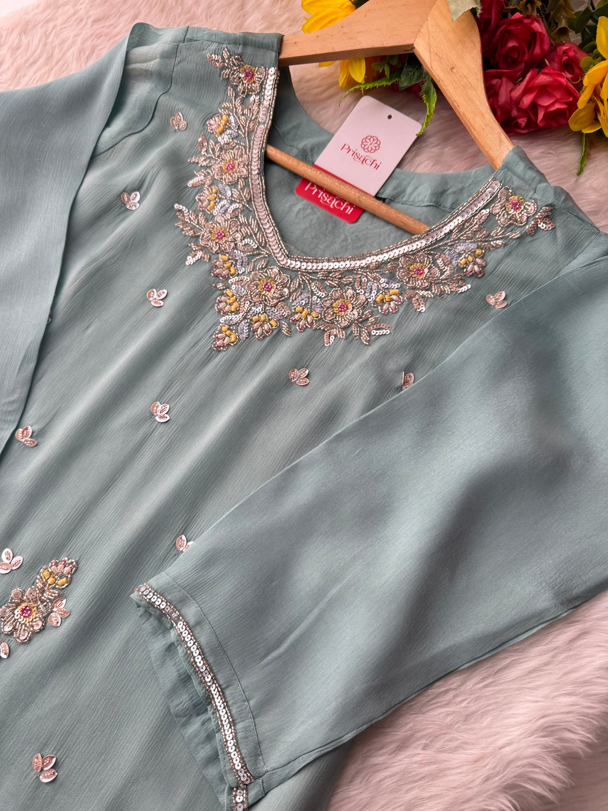 Sky Blue  Designer Embroidered Ethnic Kurta Set with Palazzo &  Dupatta