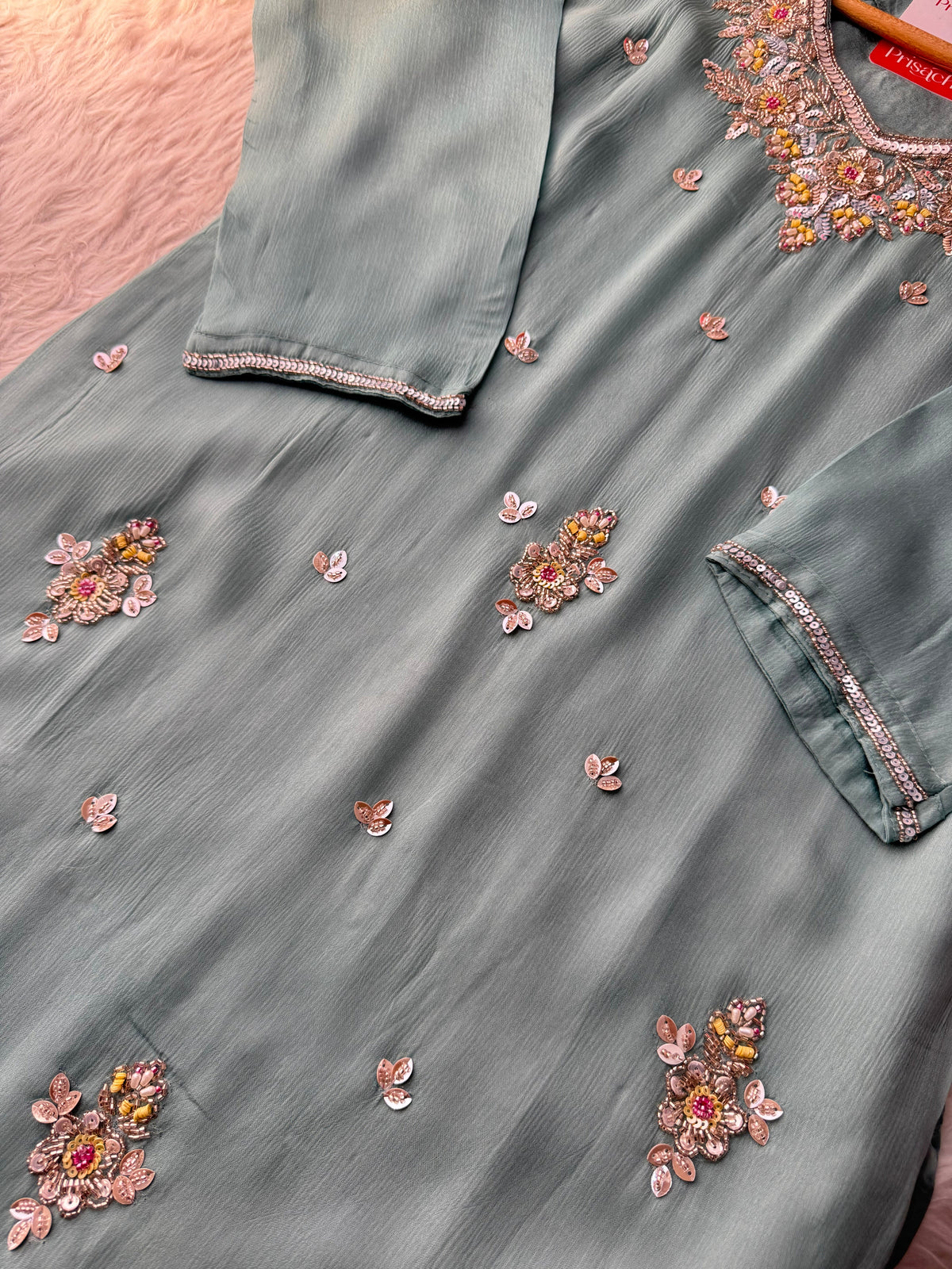 Sky Blue  Designer Embroidered Ethnic Kurta Set with Palazzo &  Dupatta